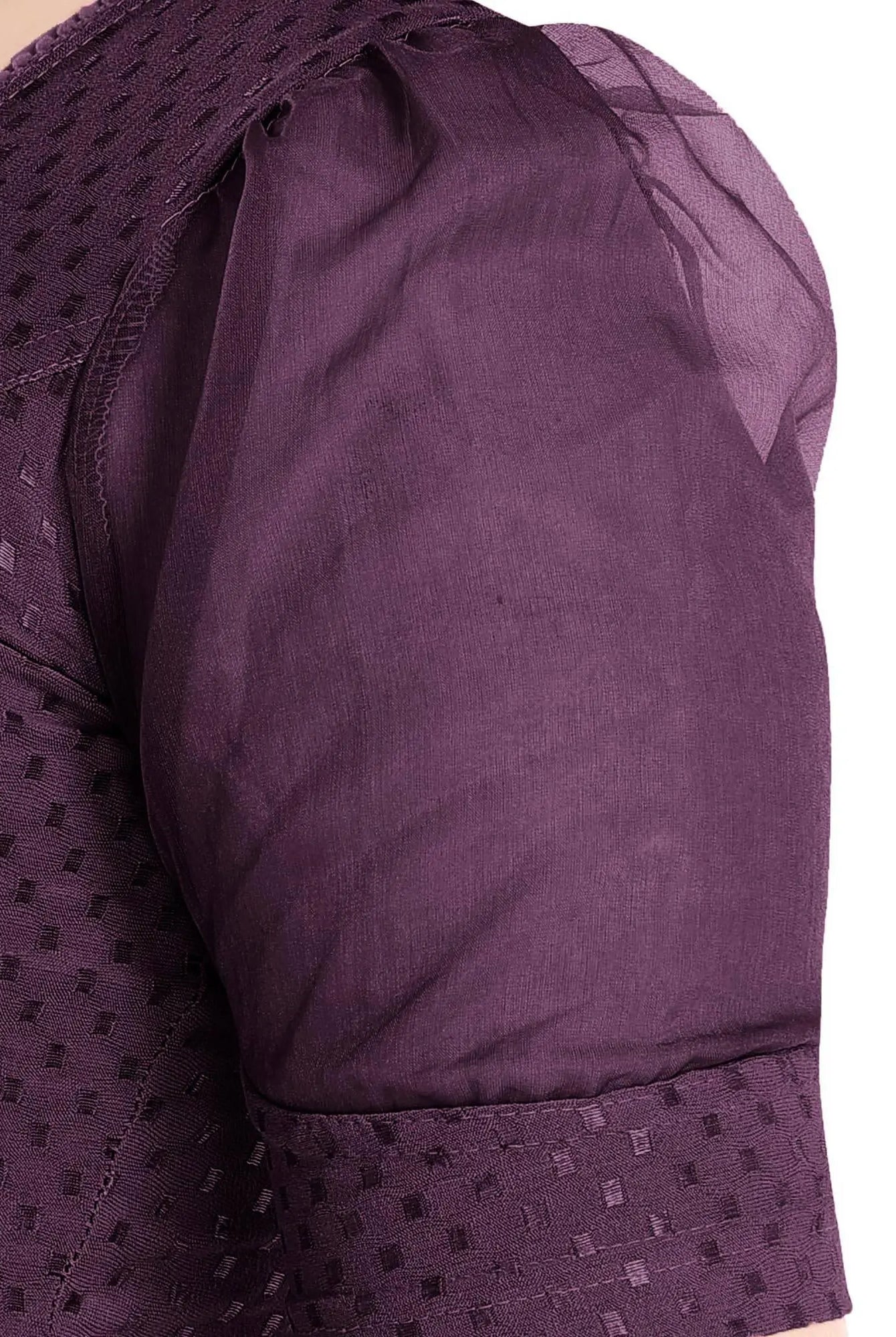 FINESTFIT Stay On Trend Latest Fashion 100% Cotton Dobby Readymade Blouses for Women,Round Neckline with Organza Balloon Sleeves.4520