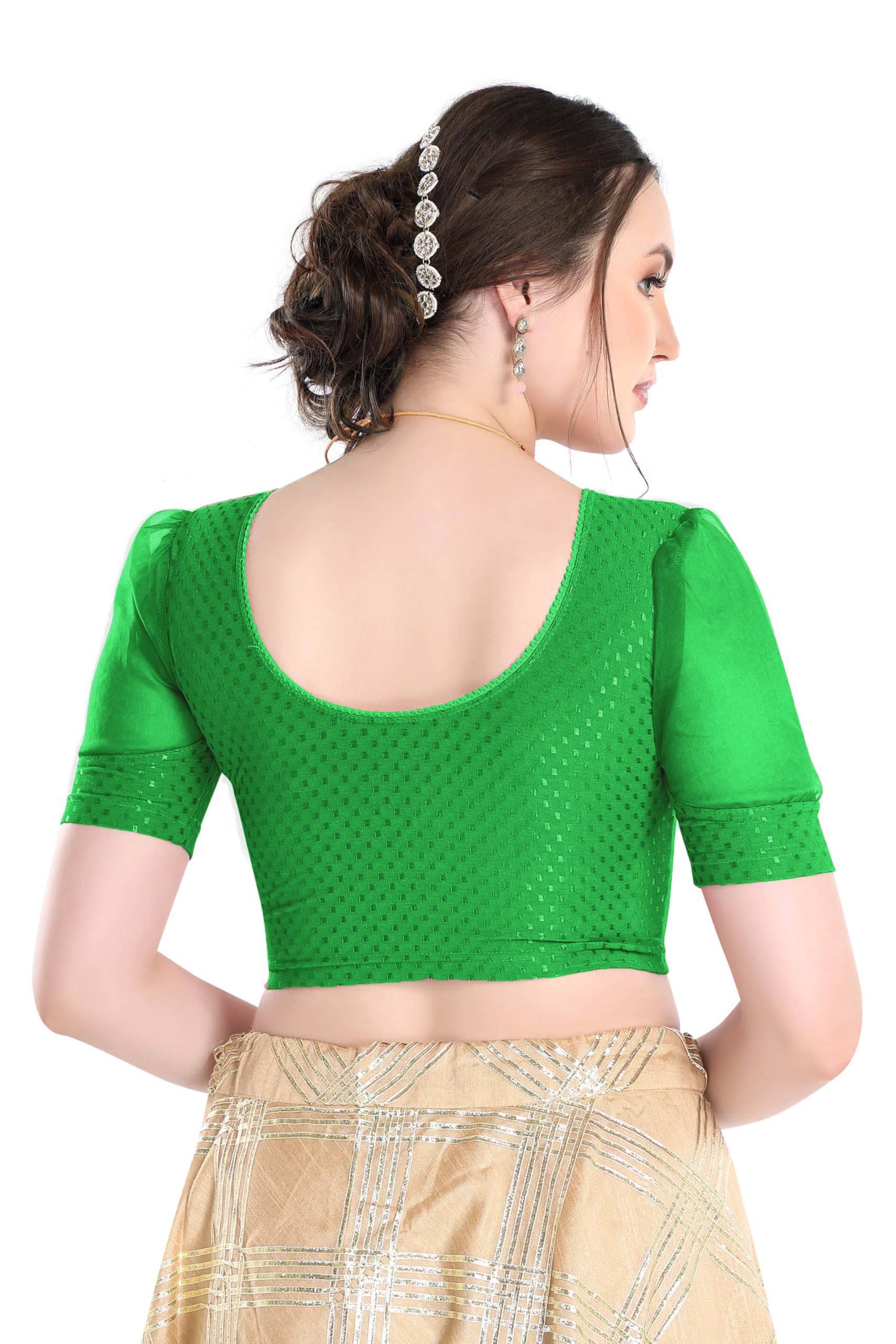 FINESTFIT Stay On Trend Latest Fashion 100% Cotton Dobby Readymade Blouses for Women,Round Neckline with Organza Balloon Sleeves.4520