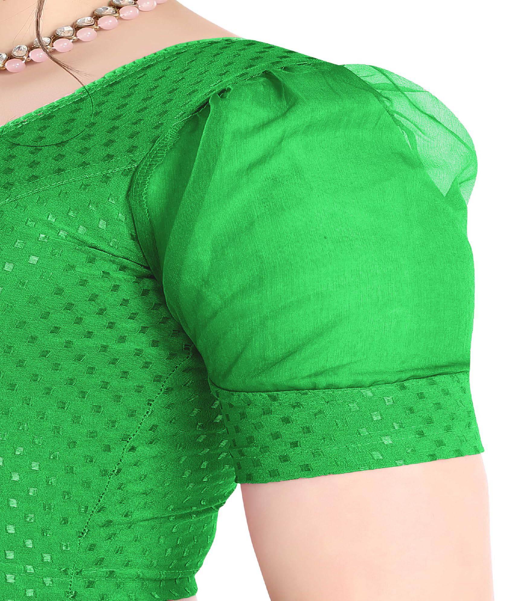 FINESTFIT Stay On Trend Latest Fashion 100% Cotton Dobby Readymade Blouses for Women,Round Neckline with Organza Balloon Sleeves.4520