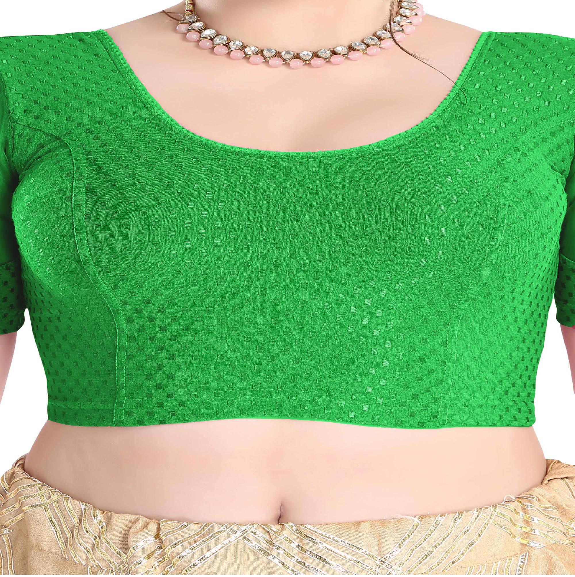 FINESTFIT Stay On Trend Latest Fashion 100% Cotton Dobby Readymade Blouses for Women,Round Neckline with Organza Balloon Sleeves.4520