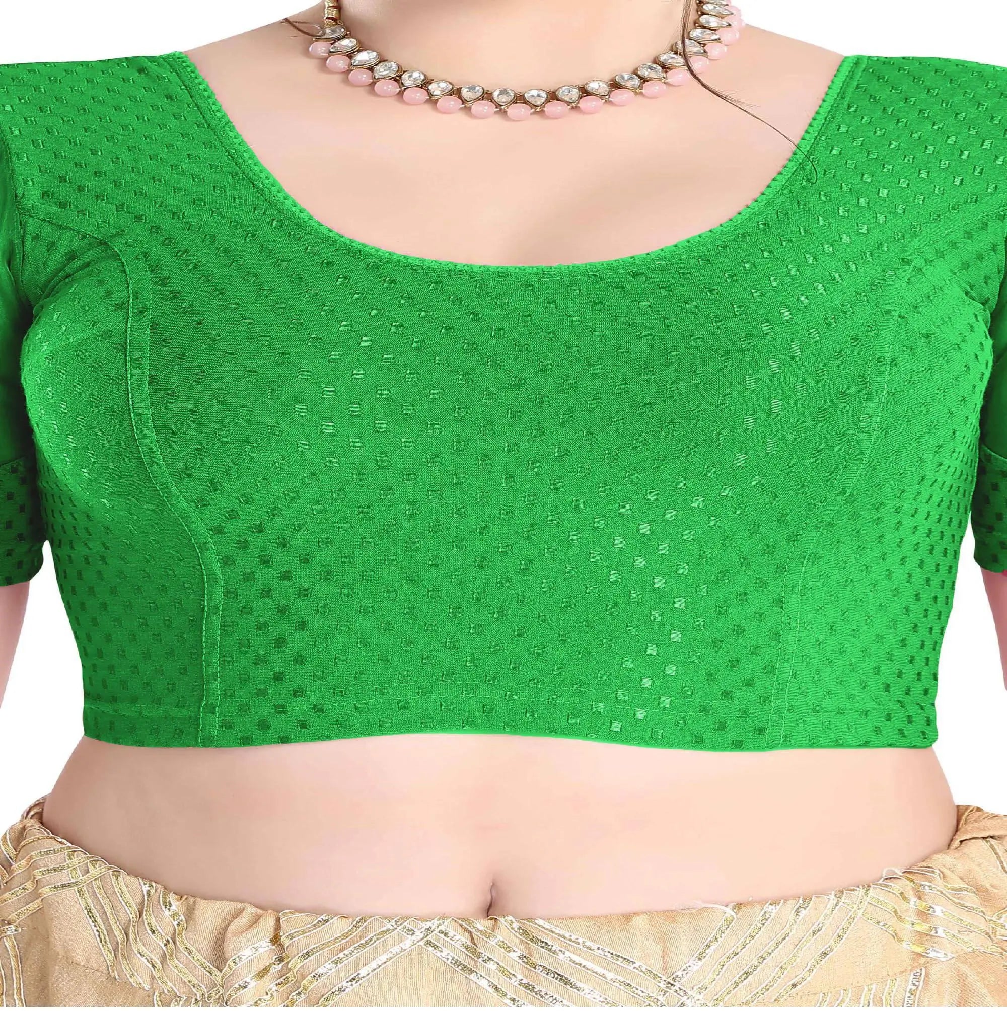 FINESTFIT Stay On Trend Latest Fashion 100% Cotton Dobby Readymade Blouses for Women,Round Neckline with Organza Balloon Sleeves.4520