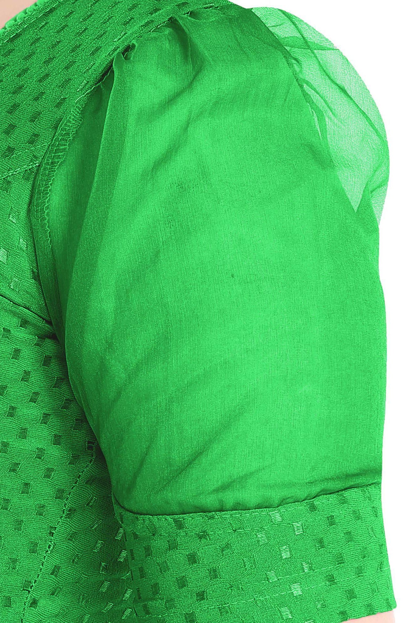 FINESTFIT Stay On Trend Latest Fashion 100% Cotton Dobby Readymade Blouses for Women,Round Neckline with Organza Balloon Sleeves.4520