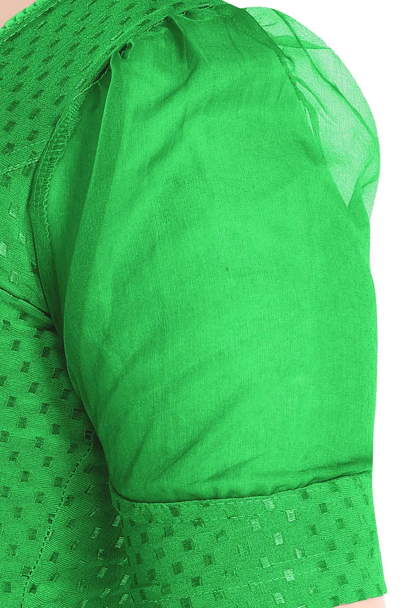 FINESTFIT Stay On Trend Latest Fashion 100% Cotton Dobby Readymade Blouses for Women,Round Neckline with Organza Balloon Sleeves.4520