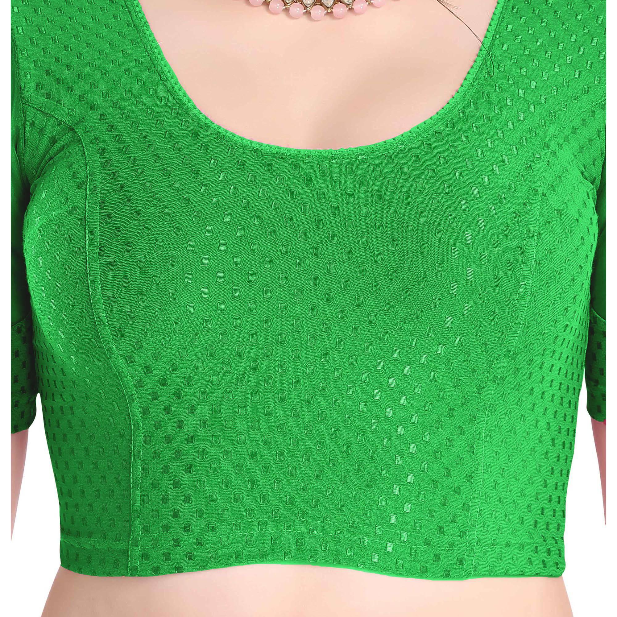 FINESTFIT Stay On Trend Latest Fashion 100% Cotton Dobby Readymade Blouses for Women,Round Neckline with Organza Balloon Sleeves.4520