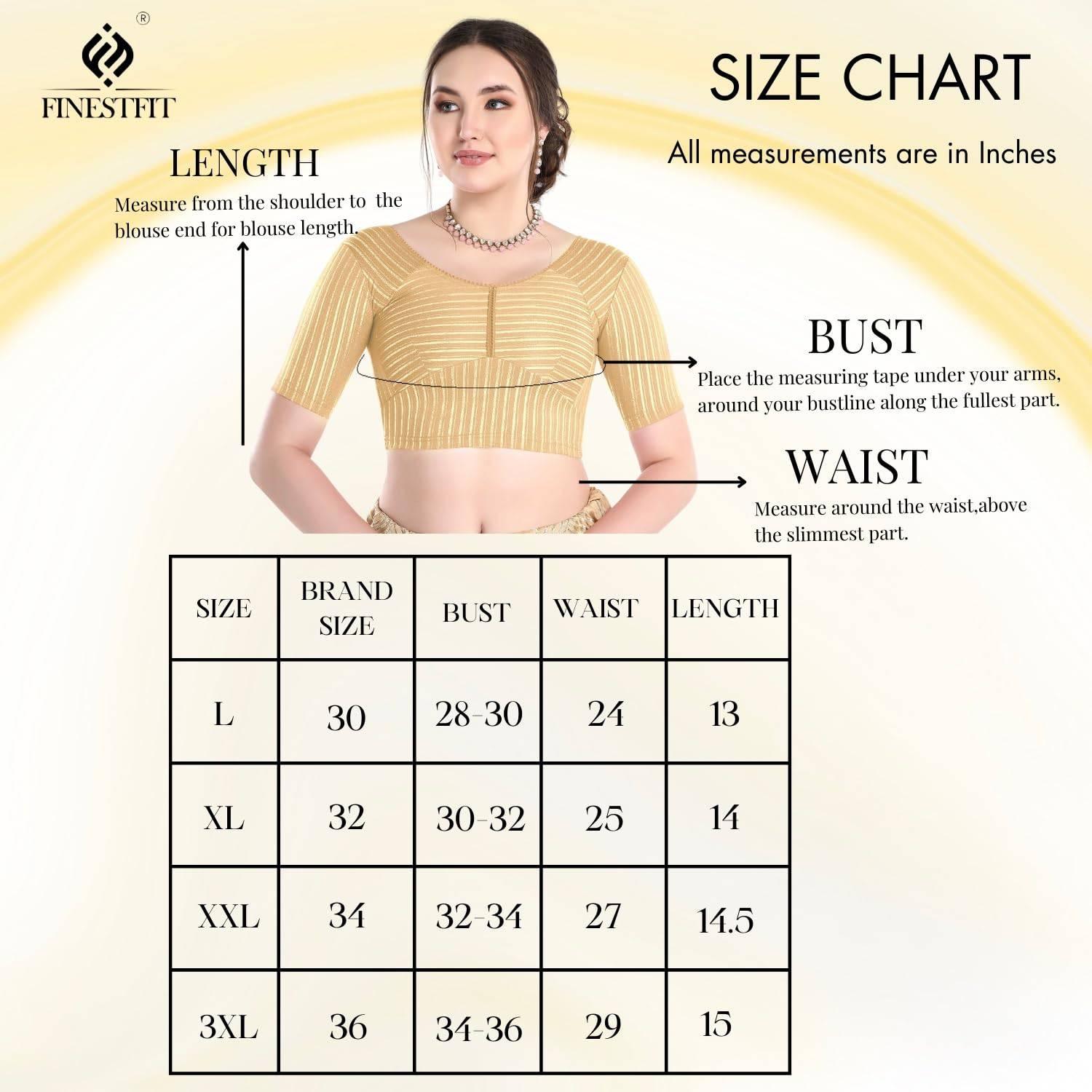FINESTFIT Stay On Trend Latest Fashion 100% Cotton Dobby Readymade Blouses for Women,Round Neckline with Organza Balloon Sleeves.4520