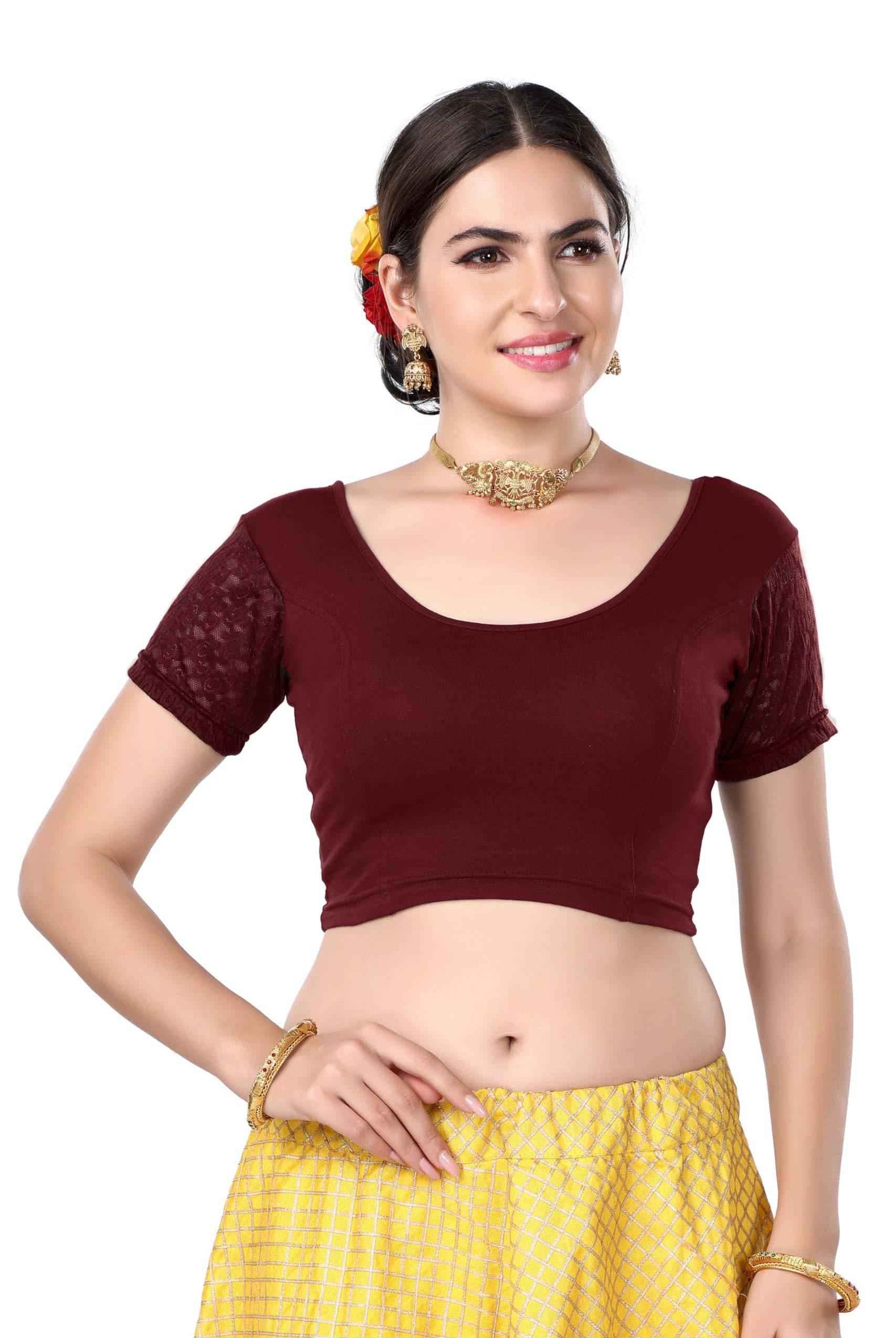 FINESTFIT Cotton Lycra Stretchable Blouse for Women - Readymade Saree Blouse 1010