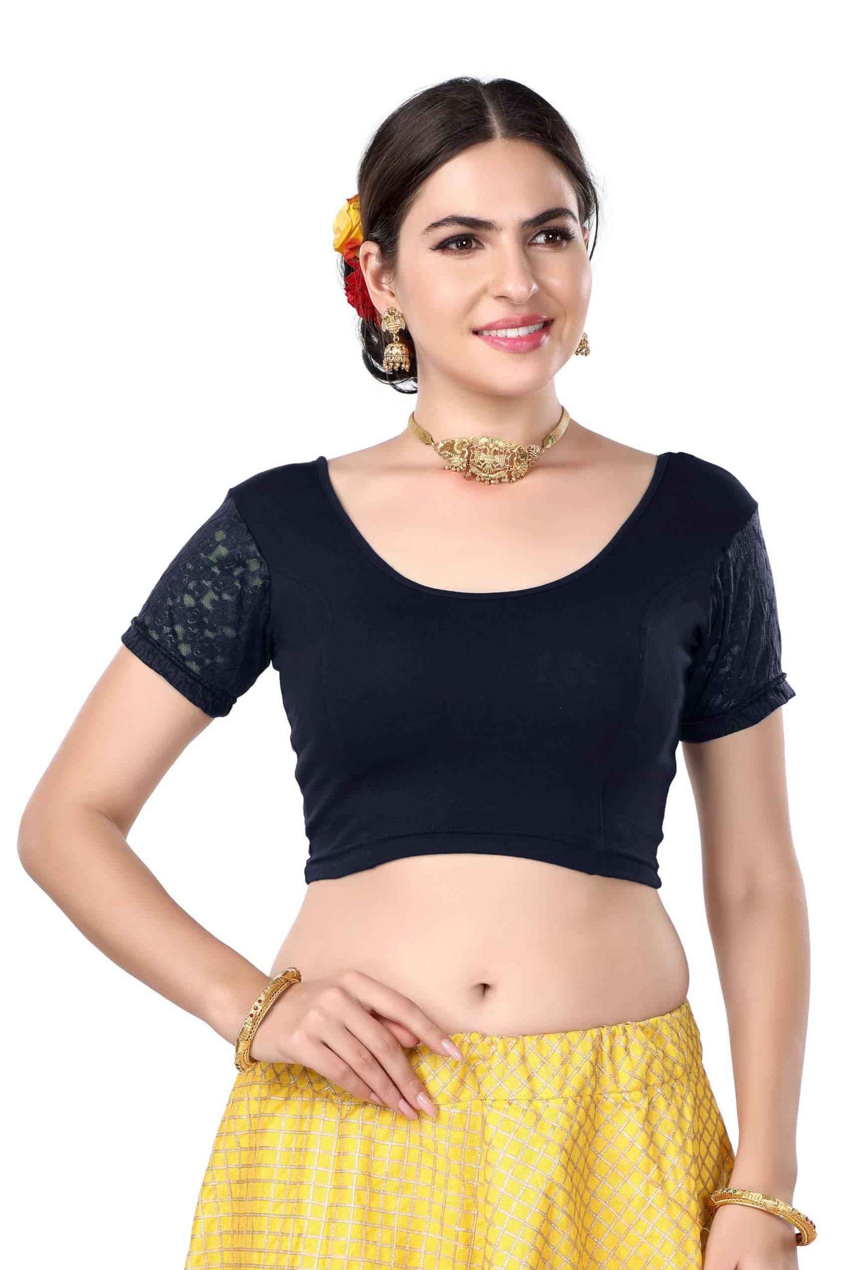 FINESTFIT Cotton Lycra Stretchable Blouse for Women - Readymade Saree Blouse 1010