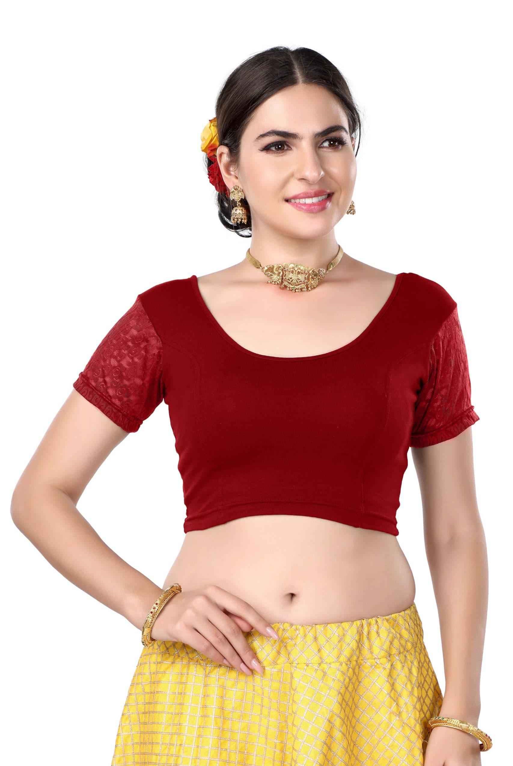 FINESTFIT Cotton Lycra Stretchable Blouse for Women - Readymade Saree Blouse 1010