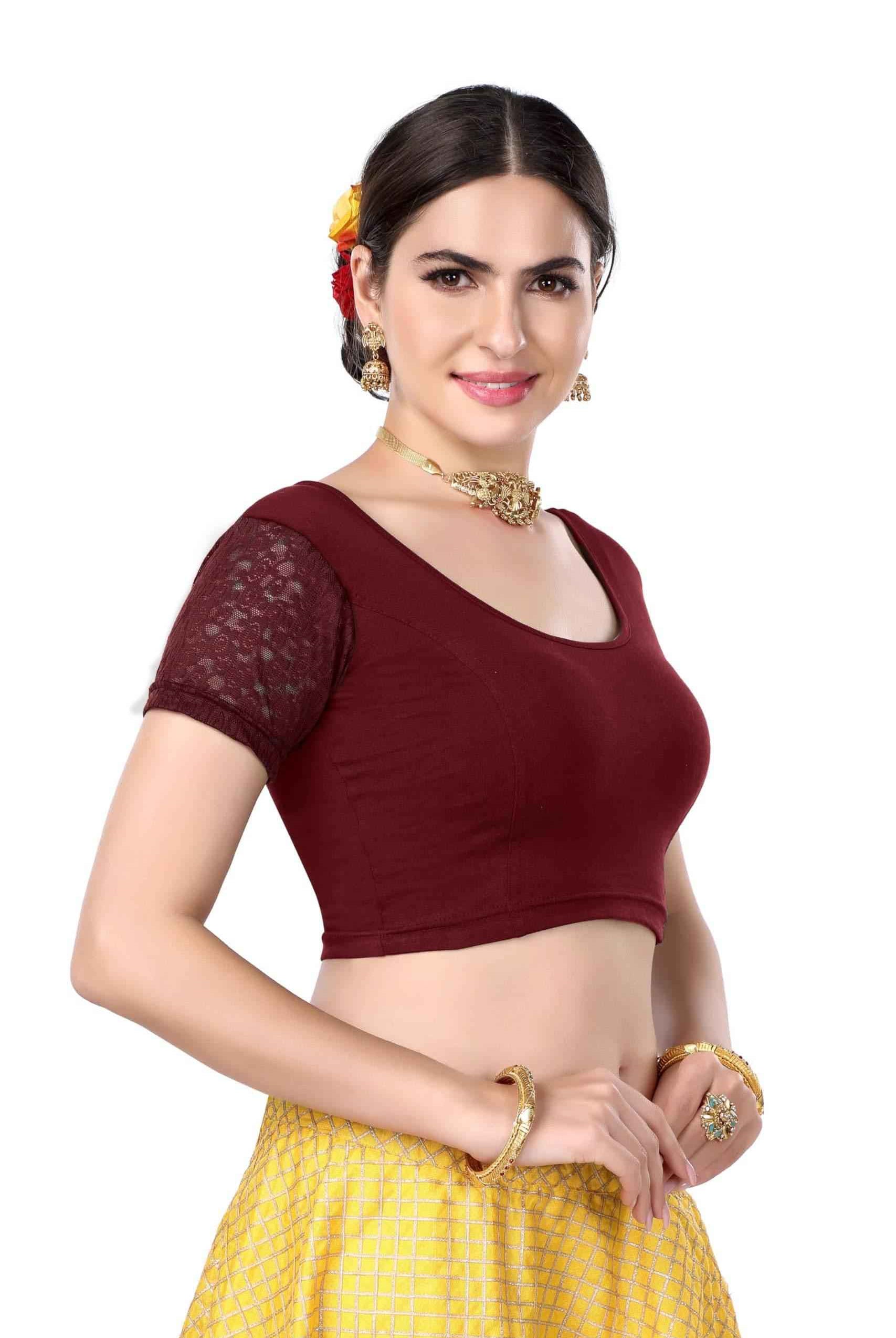 FINESTFIT Cotton Lycra Stretchable Blouse for Women - Readymade Saree Blouse 1010