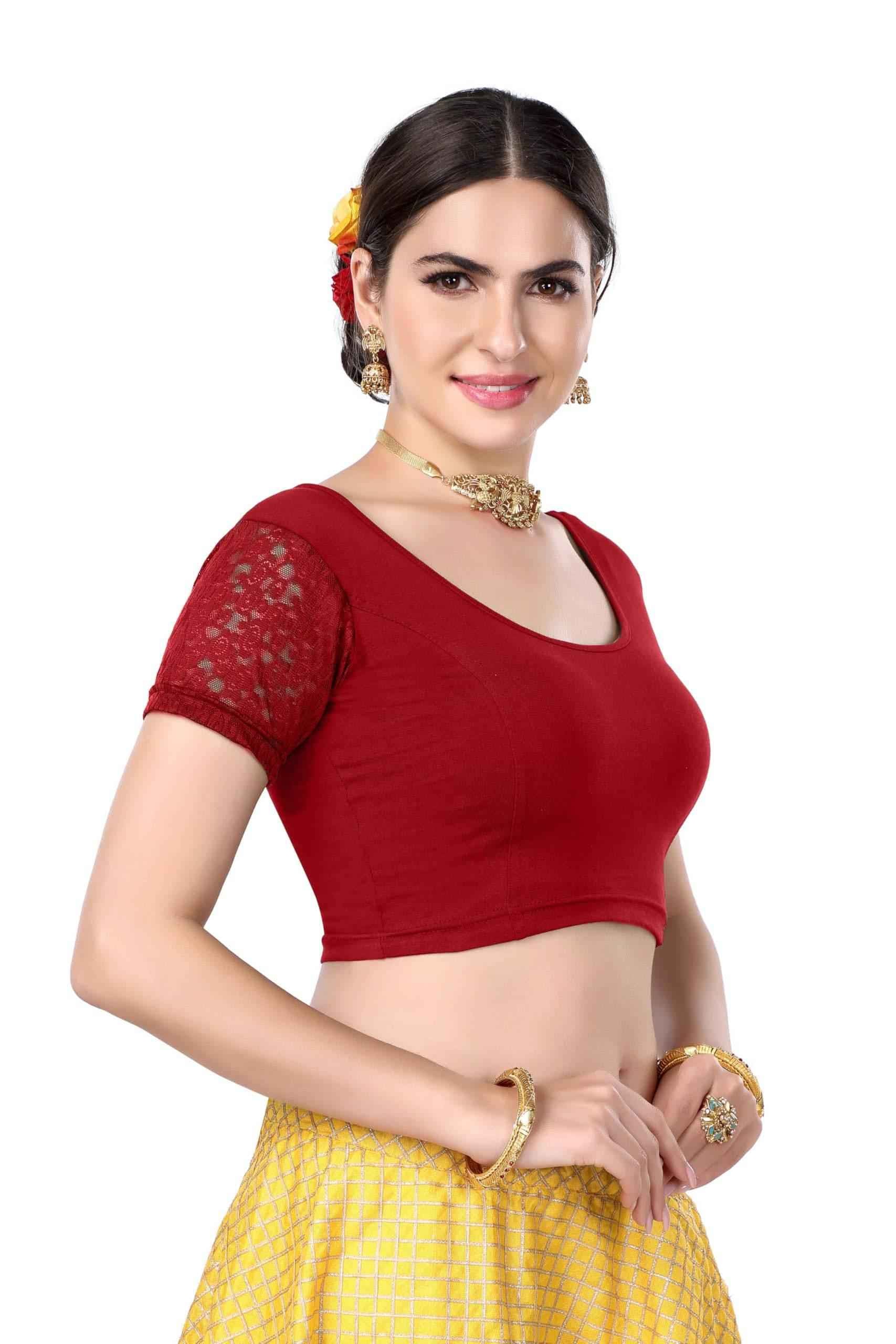 FINESTFIT Cotton Lycra Stretchable Blouse for Women - Readymade Saree Blouse 1010