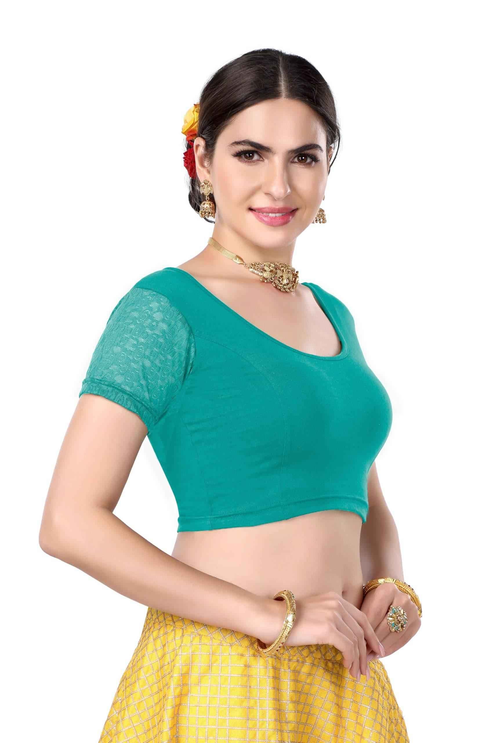 FINESTFIT Cotton Lycra Stretchable Blouse for Women - Readymade Saree Blouse 1010