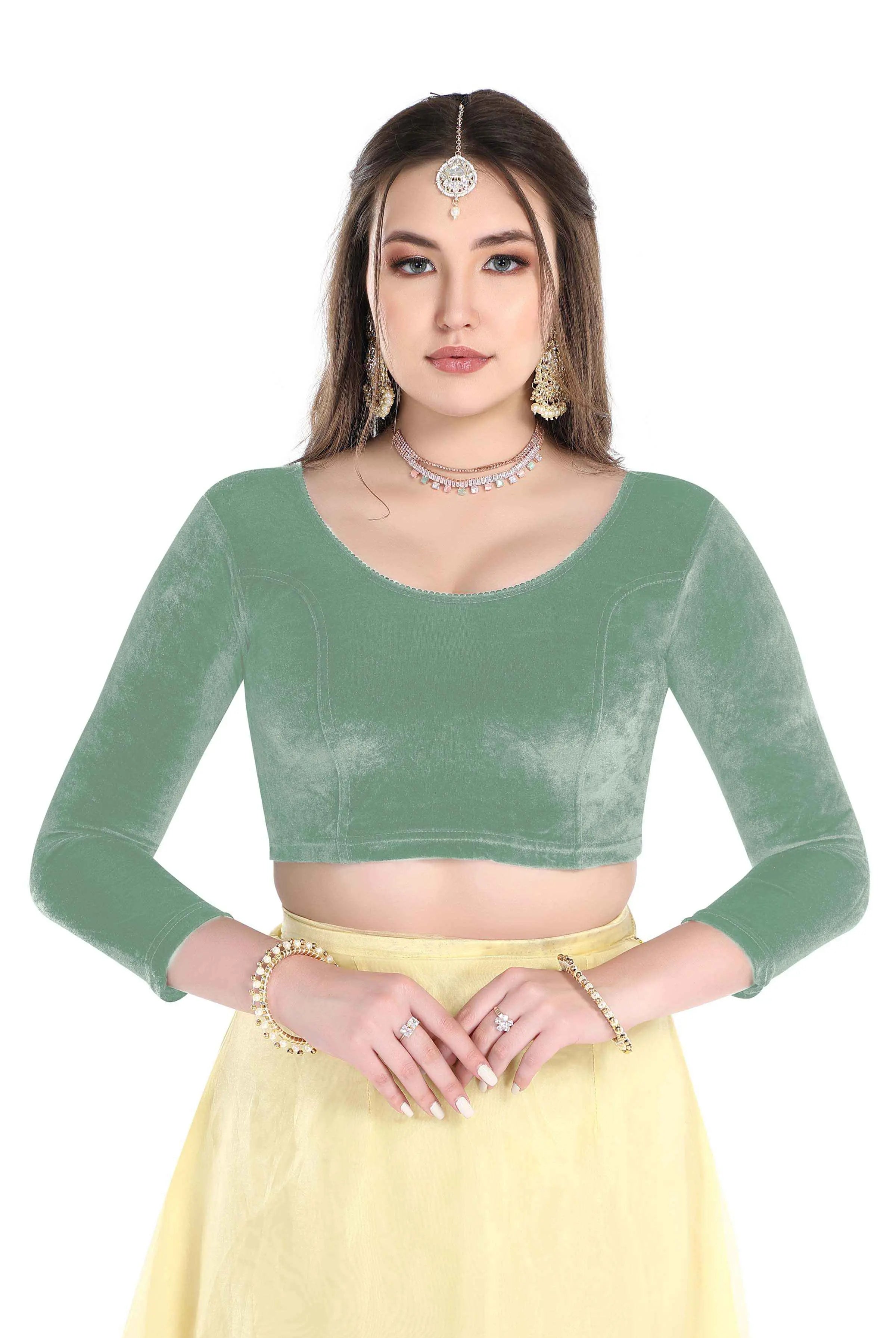FINESTFIT Stay On Trend: Latest Fashion Readymade Blouses for Women,Round Neckline with Velvet Full Sleeves.1037