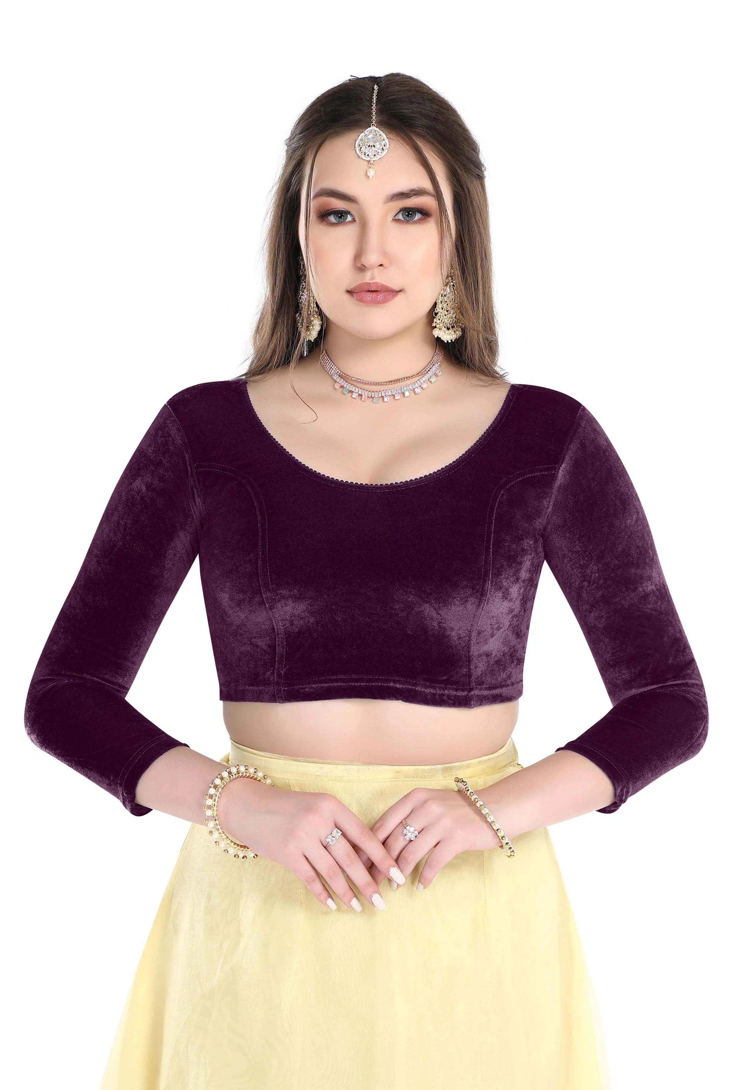 FINESTFIT Stay On Trend: Latest Fashion Readymade Blouses for Women,Round Neckline with Velvet Full Sleeves.1037