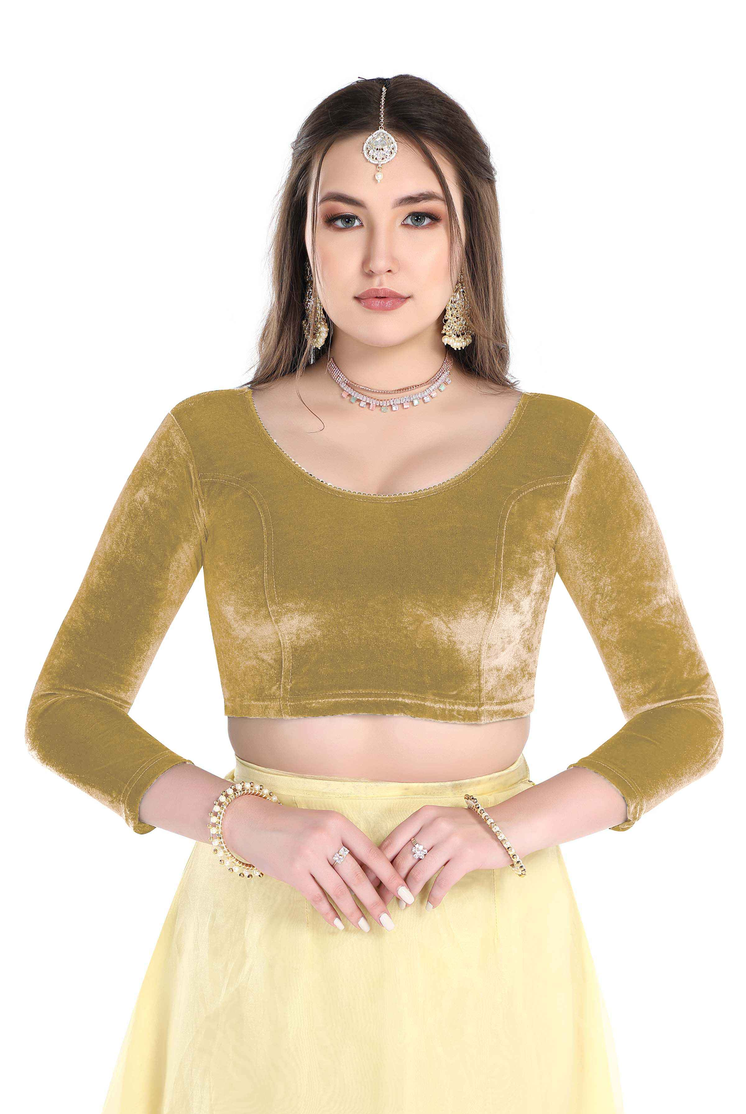 FINESTFIT Stay On Trend: Latest Fashion Readymade Blouses for Women,Round Neckline with Velvet Full Sleeves.1037