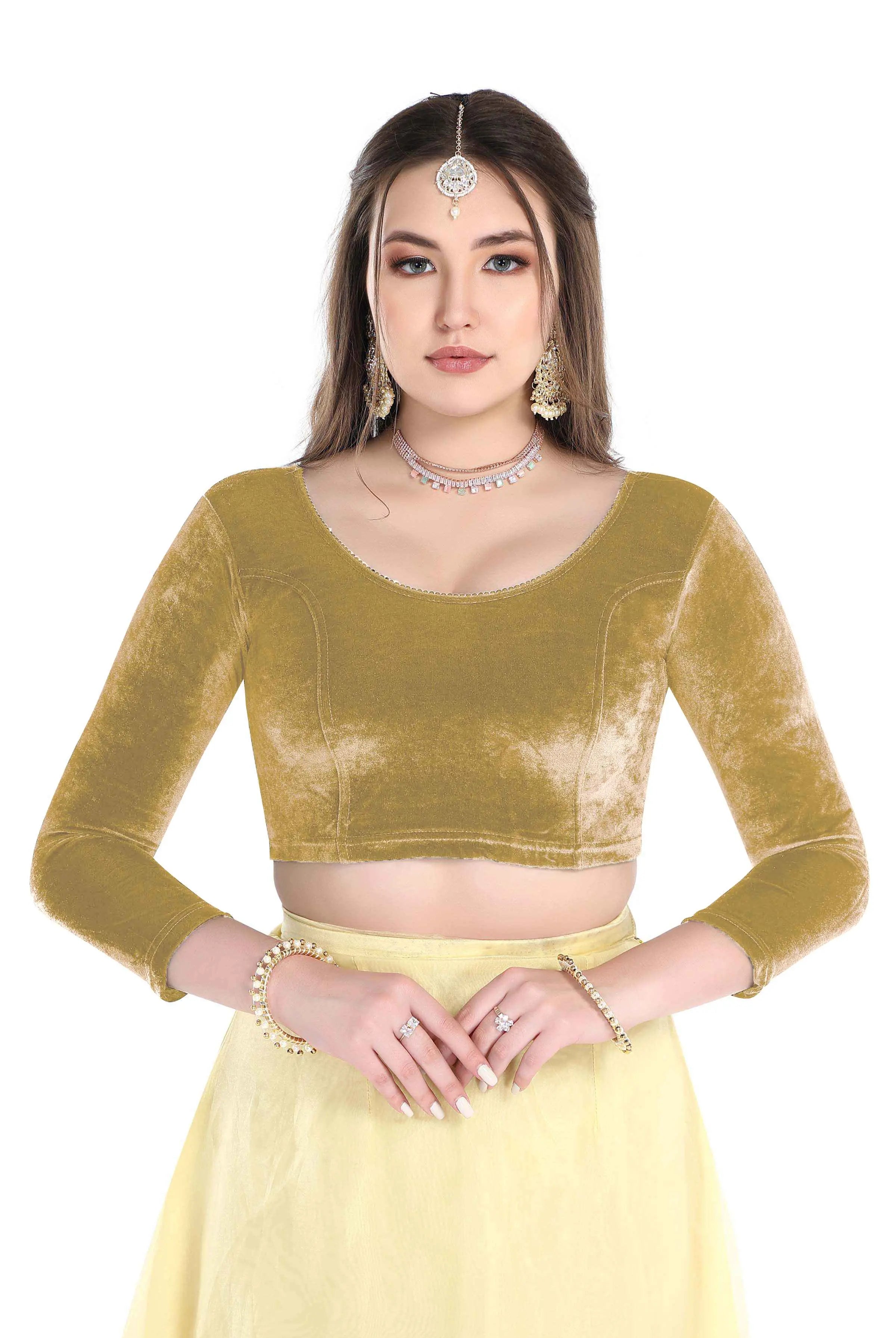 FINESTFIT Stay On Trend: Latest Fashion Readymade Blouses for Women,Round Neckline with Velvet Full Sleeves.1037
