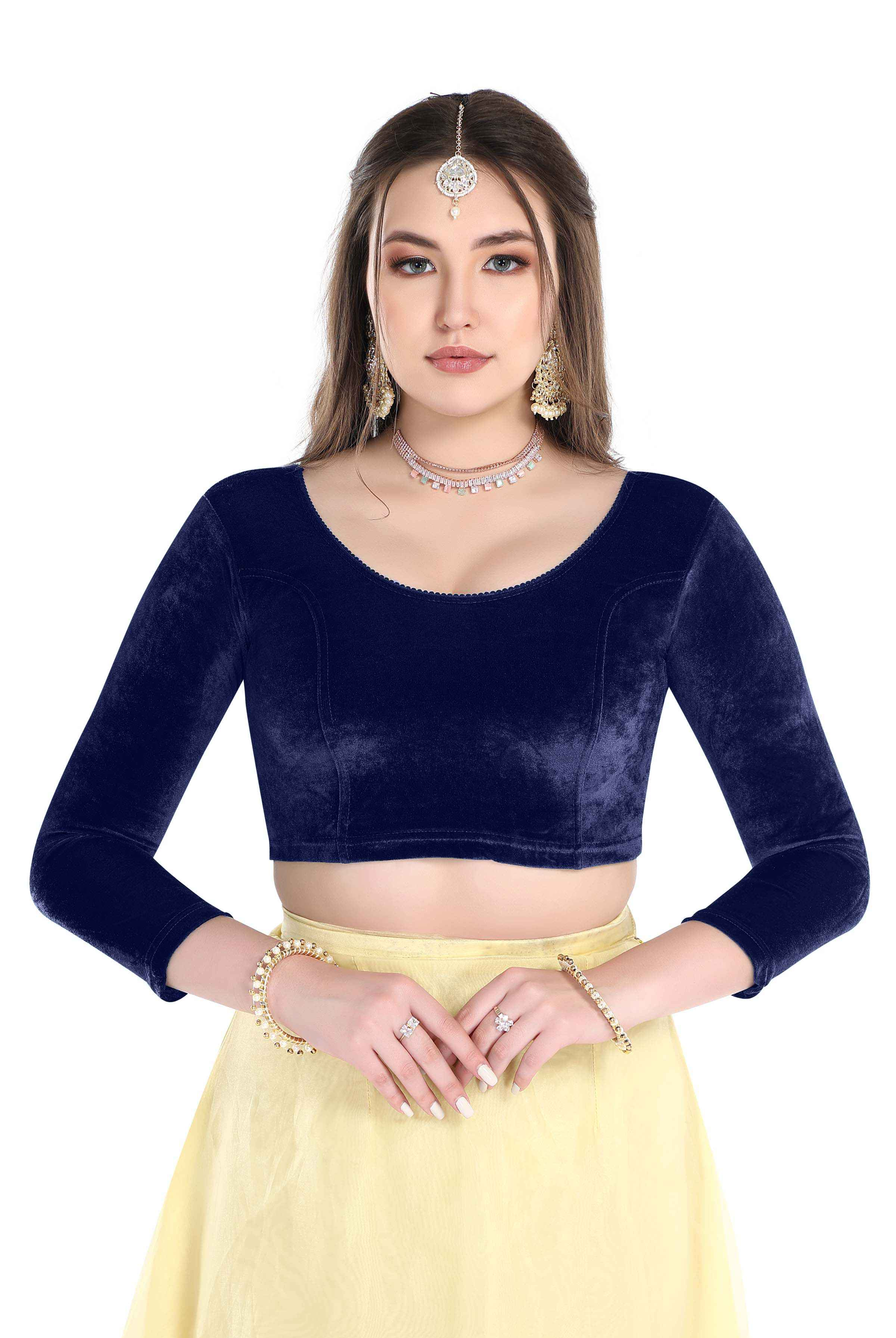 FINESTFIT Stay On Trend: Latest Fashion Readymade Blouses for Women,Round Neckline with Velvet Full Sleeves.1037