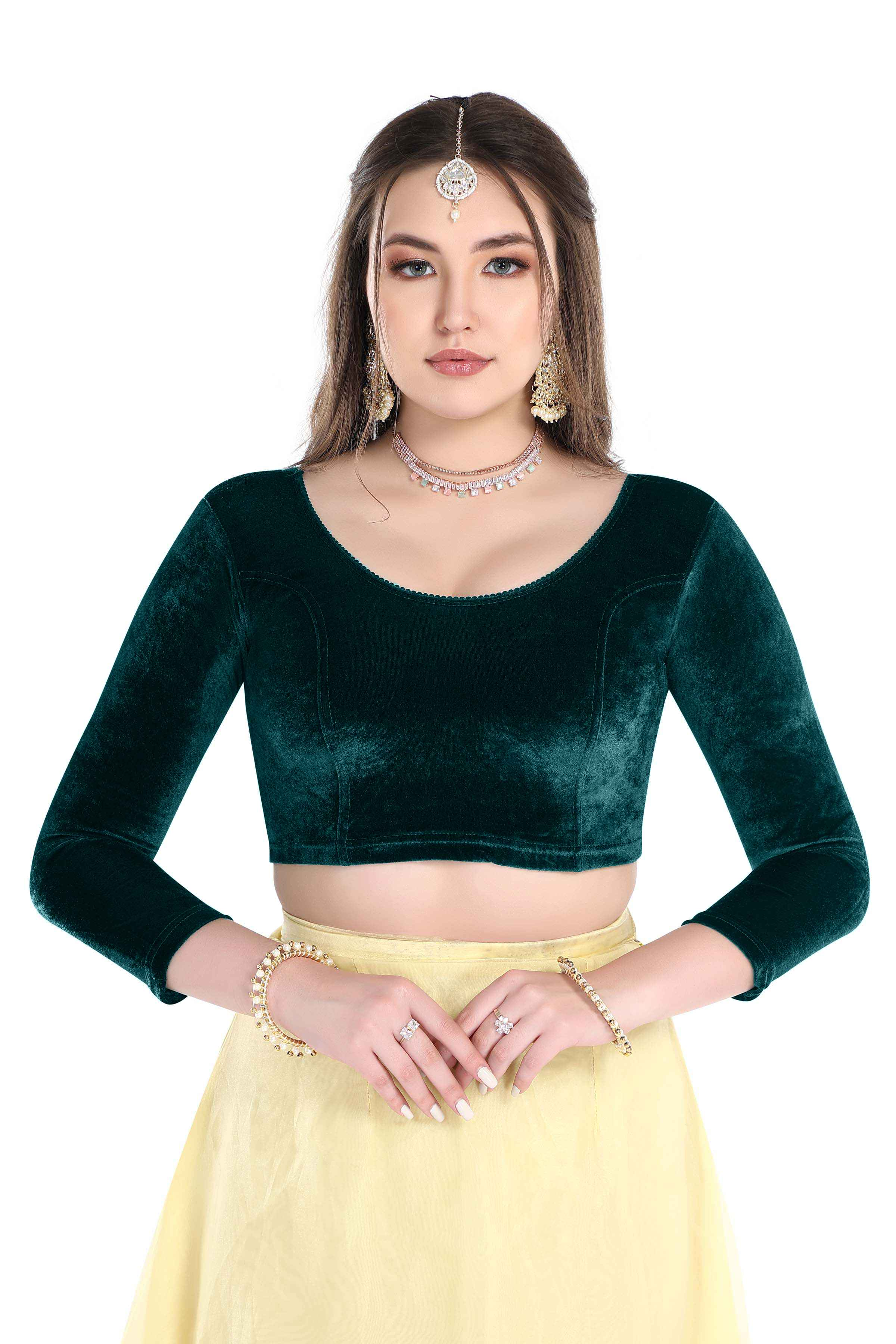 FINESTFIT Stay On Trend: Latest Fashion Readymade Blouses for Women,Round Neckline with Velvet Full Sleeves.1037
