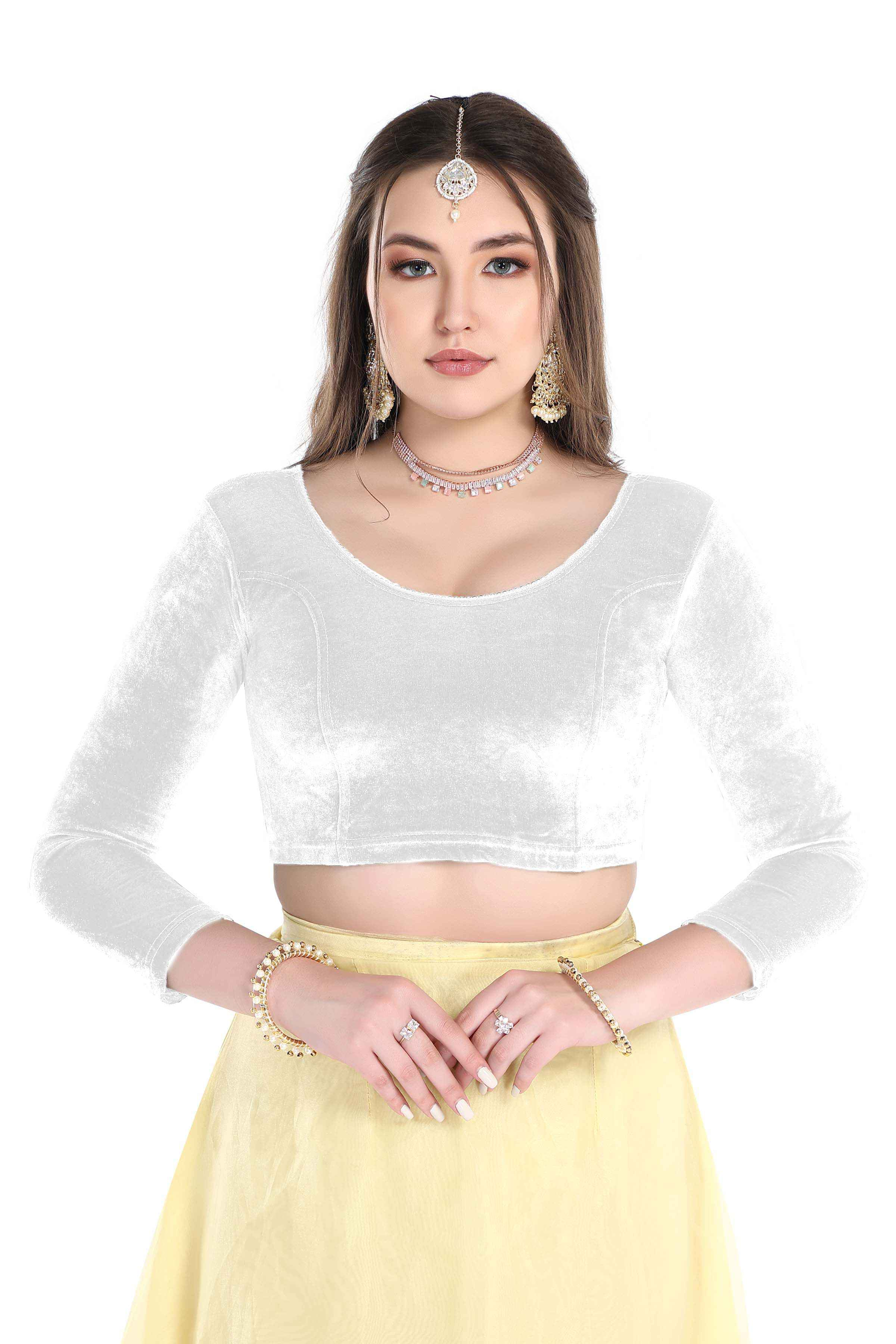 FINESTFIT Stay On Trend: Latest Fashion Readymade Blouses for Women,Round Neckline with Velvet Full Sleeves.1037