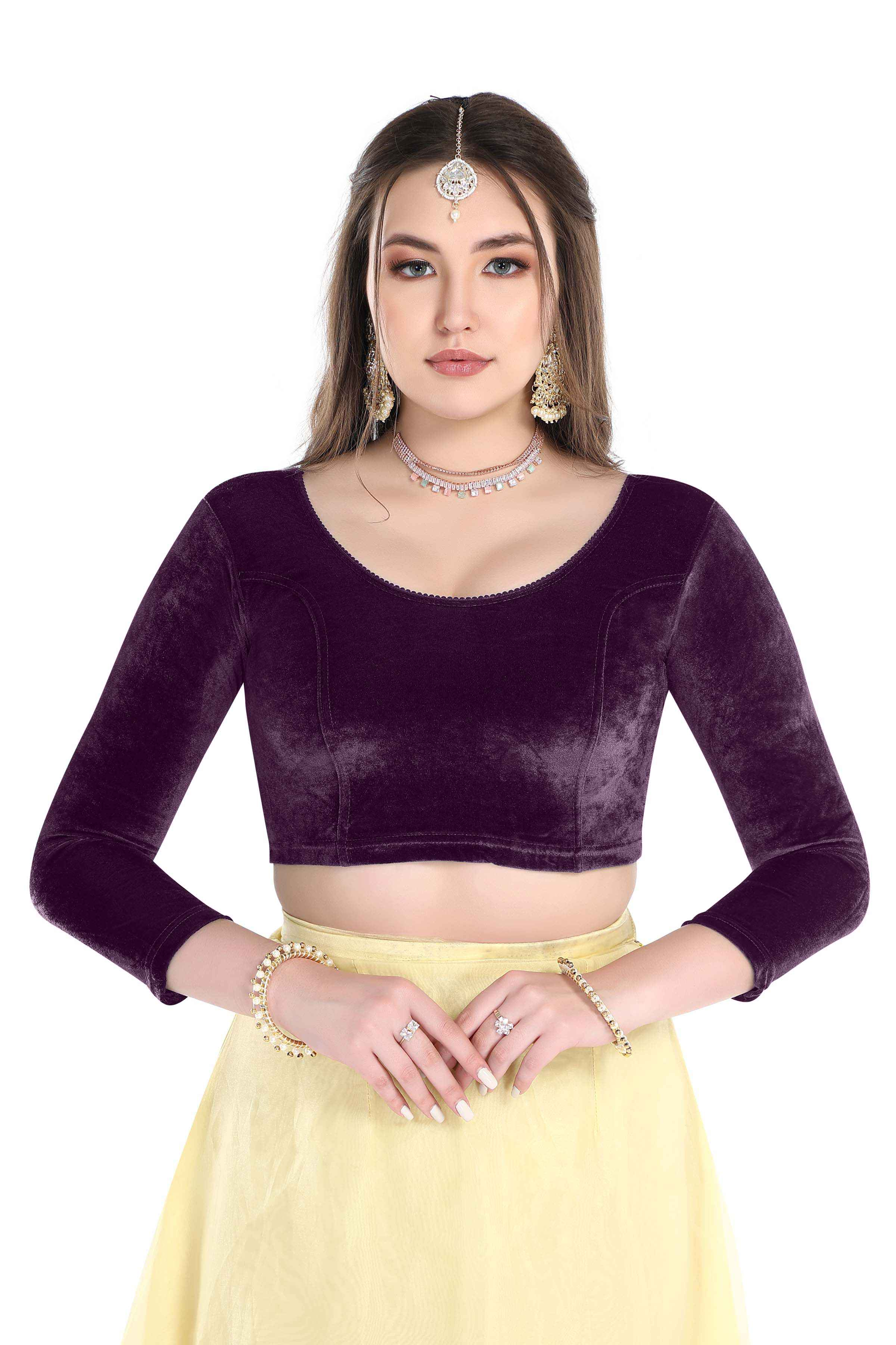 FINESTFIT Stay On Trend: Latest Fashion Readymade Blouses for Women,Round Neckline with Velvet Full Sleeves.1037