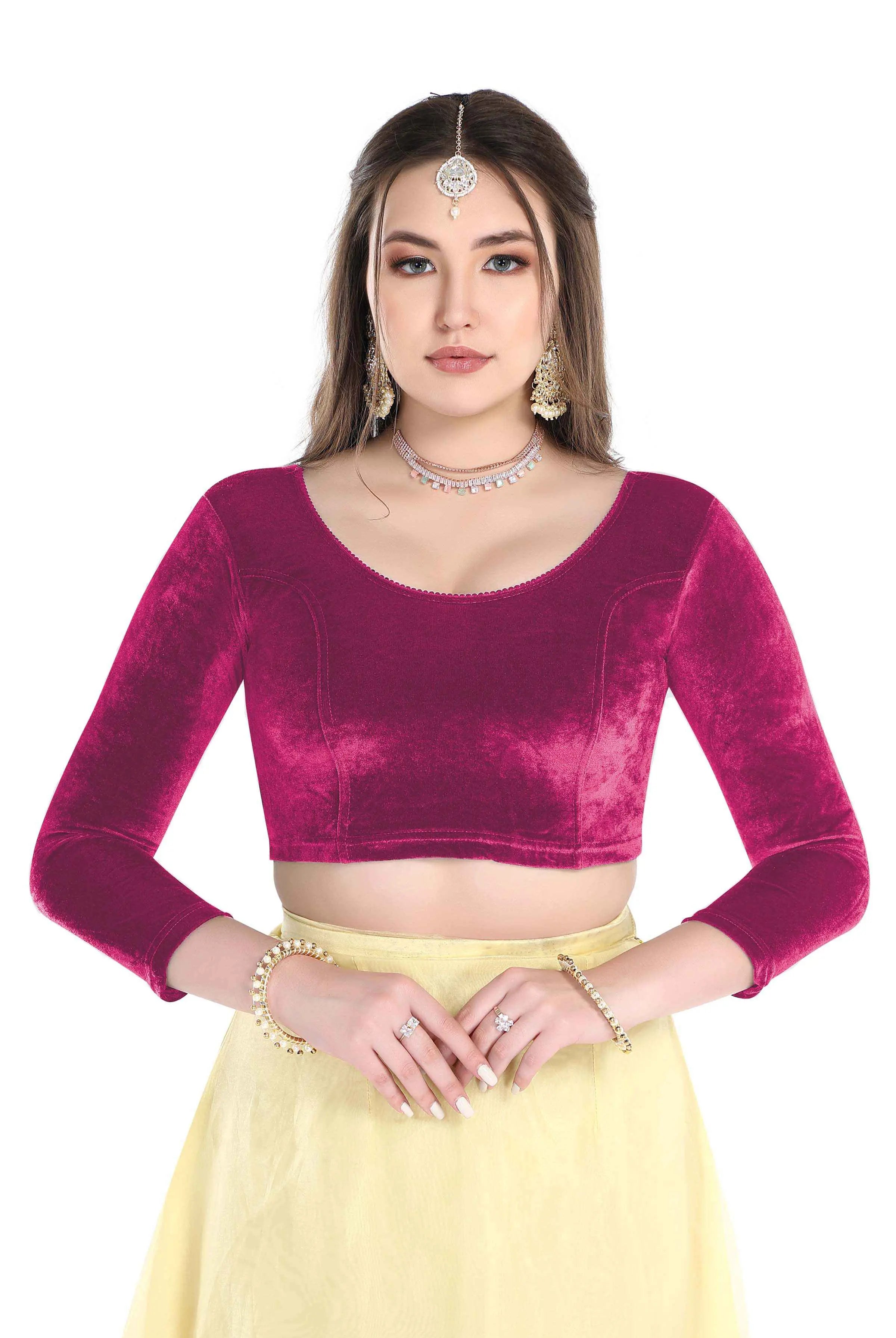 FINESTFIT Stay On Trend: Latest Fashion Readymade Blouses for Women,Round Neckline with Velvet Full Sleeves.1037
