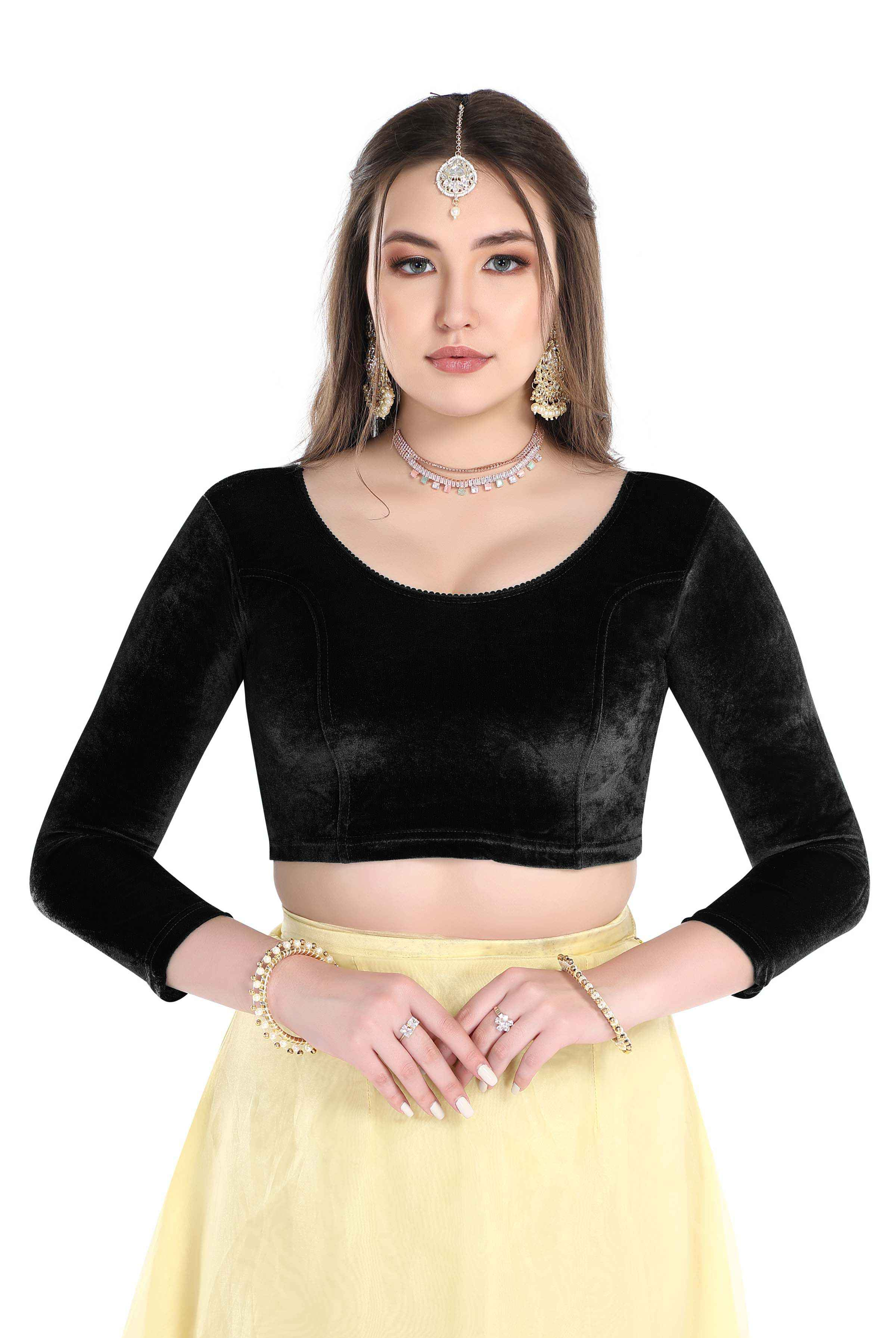 FINESTFIT Stay On Trend: Latest Fashion Readymade Blouses for Women,Round Neckline with Velvet Full Sleeves.1037