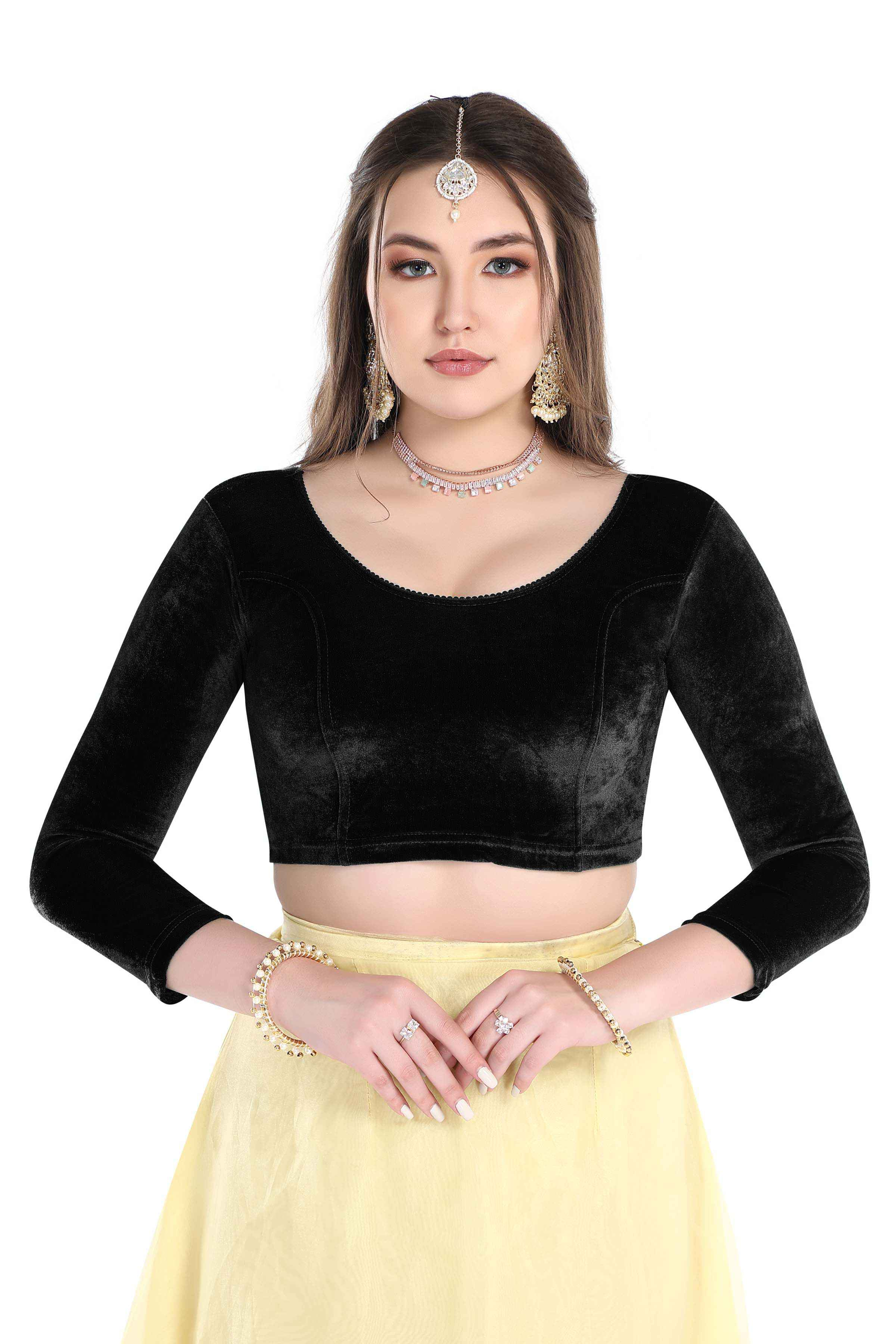 FINESTFIT Stay On Trend: Latest Fashion Readymade Blouses for Women,Round Neckline with Velvet Full Sleeves.1037
