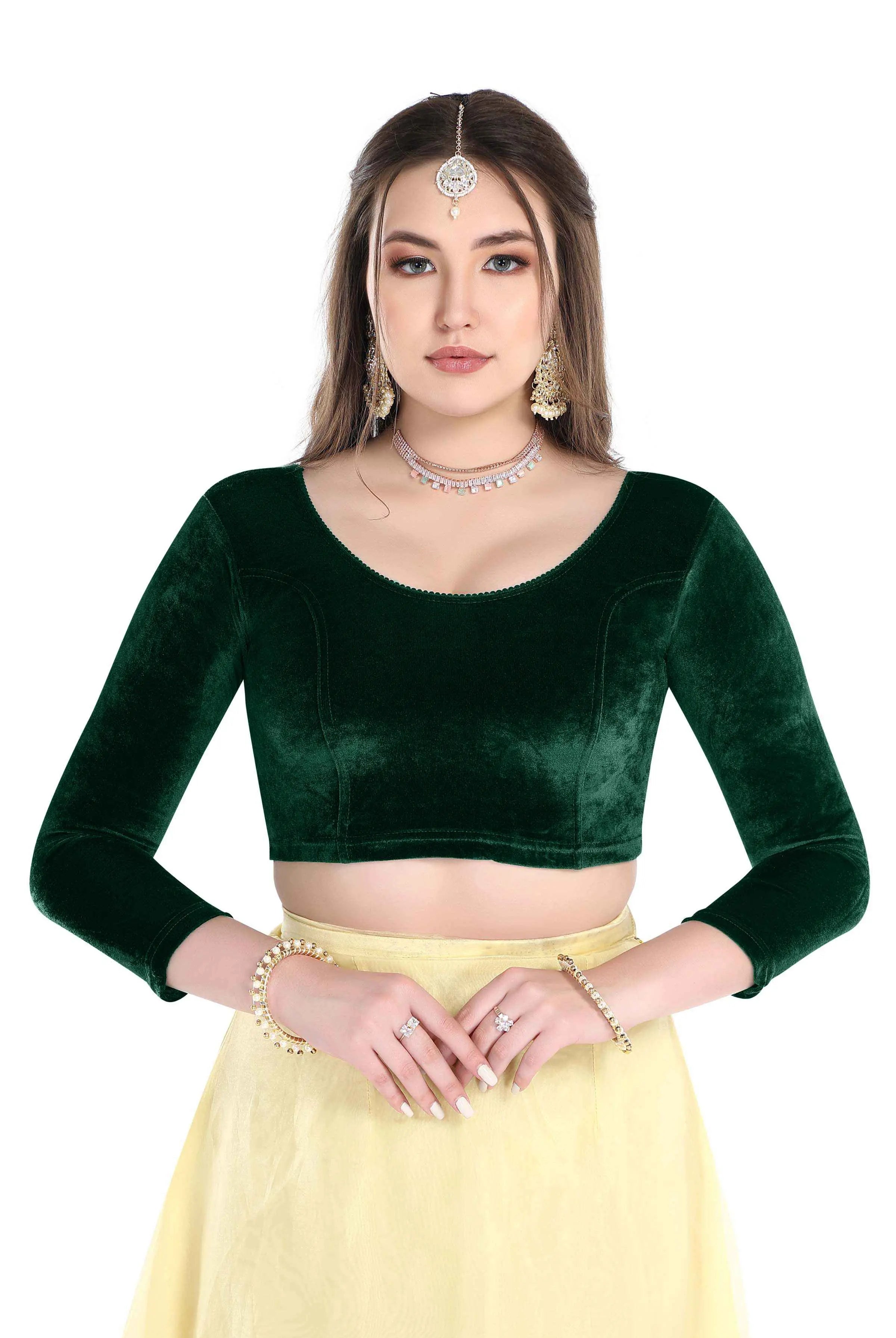 FINESTFIT Stay On Trend: Latest Fashion Readymade Blouses for Women,Round Neckline with Velvet Full Sleeves.1037