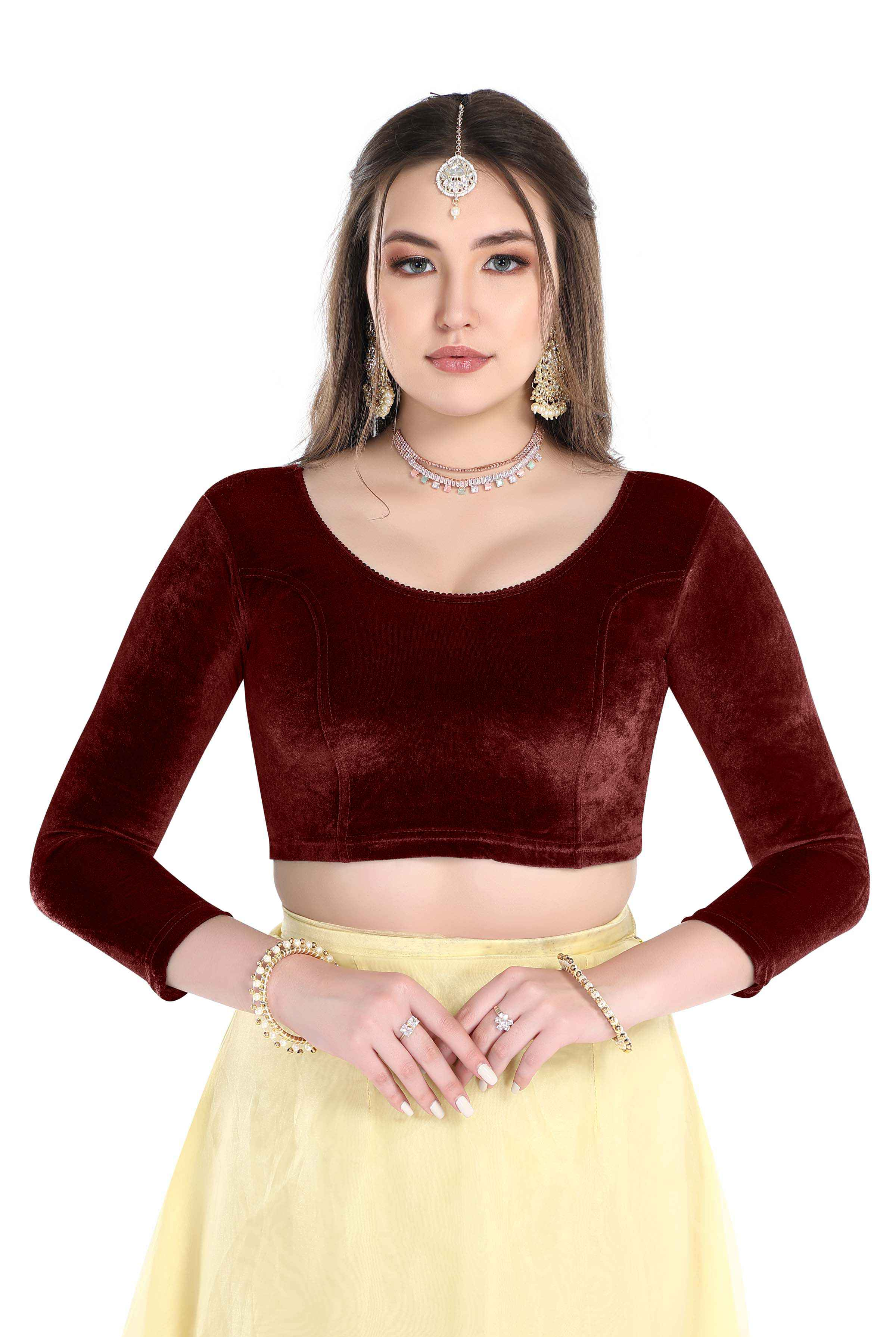 FINESTFIT Stay On Trend: Latest Fashion Readymade Blouses for Women,Round Neckline with Velvet Full Sleeves.1037