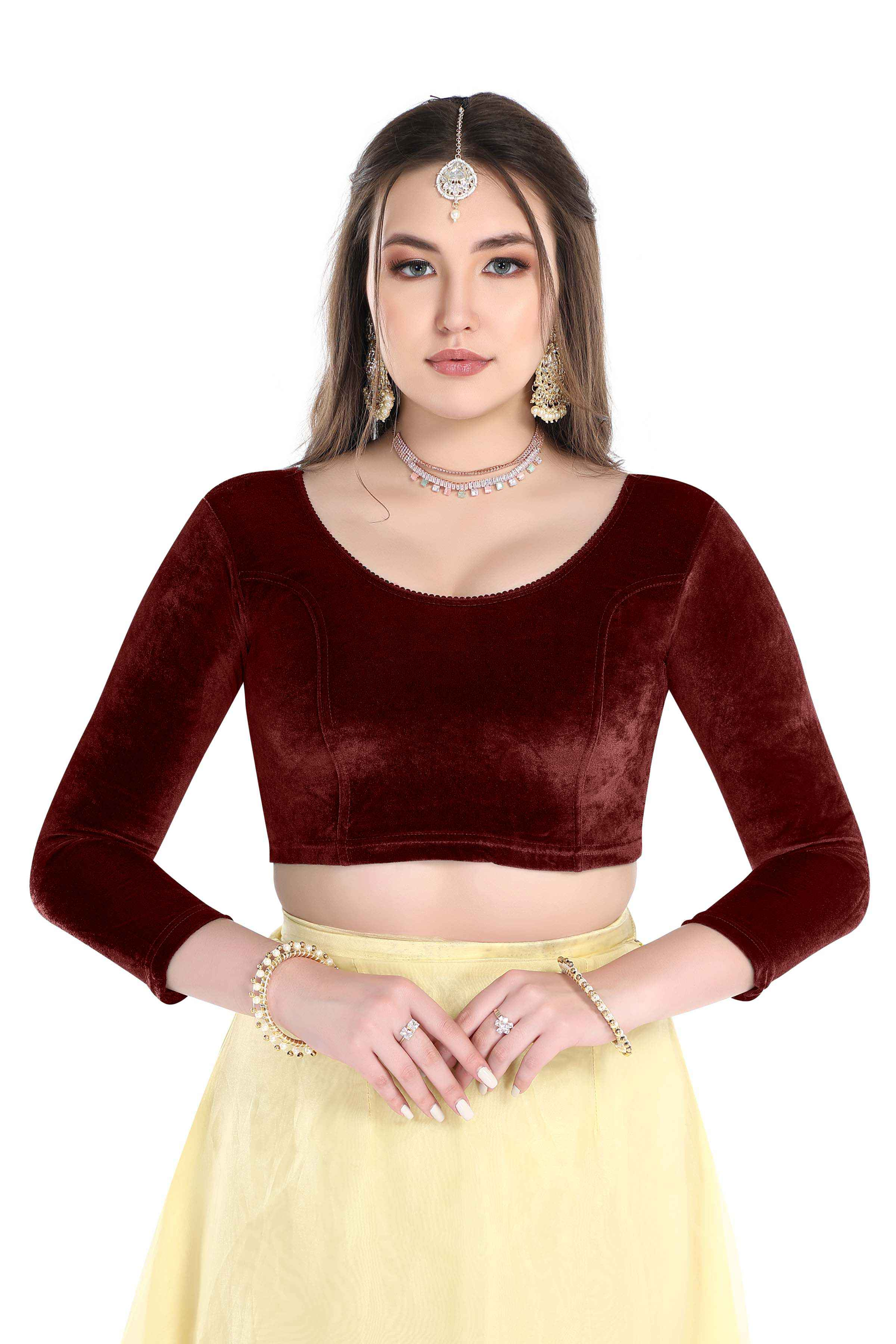 FINESTFIT Stay On Trend: Latest Fashion Readymade Blouses for Women,Round Neckline with Velvet Full Sleeves.1037