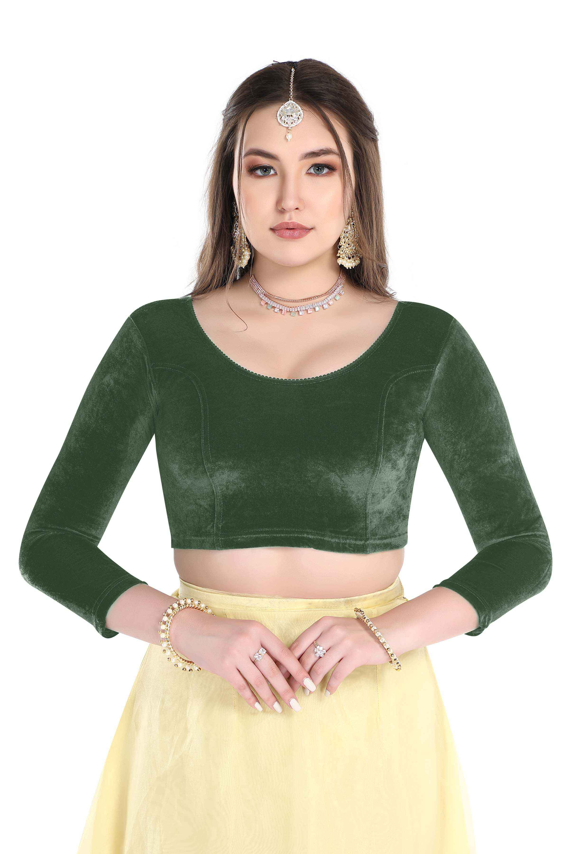 FINESTFIT Stay On Trend: Latest Fashion Readymade Blouses for Women,Round Neckline with Velvet Full Sleeves.1037