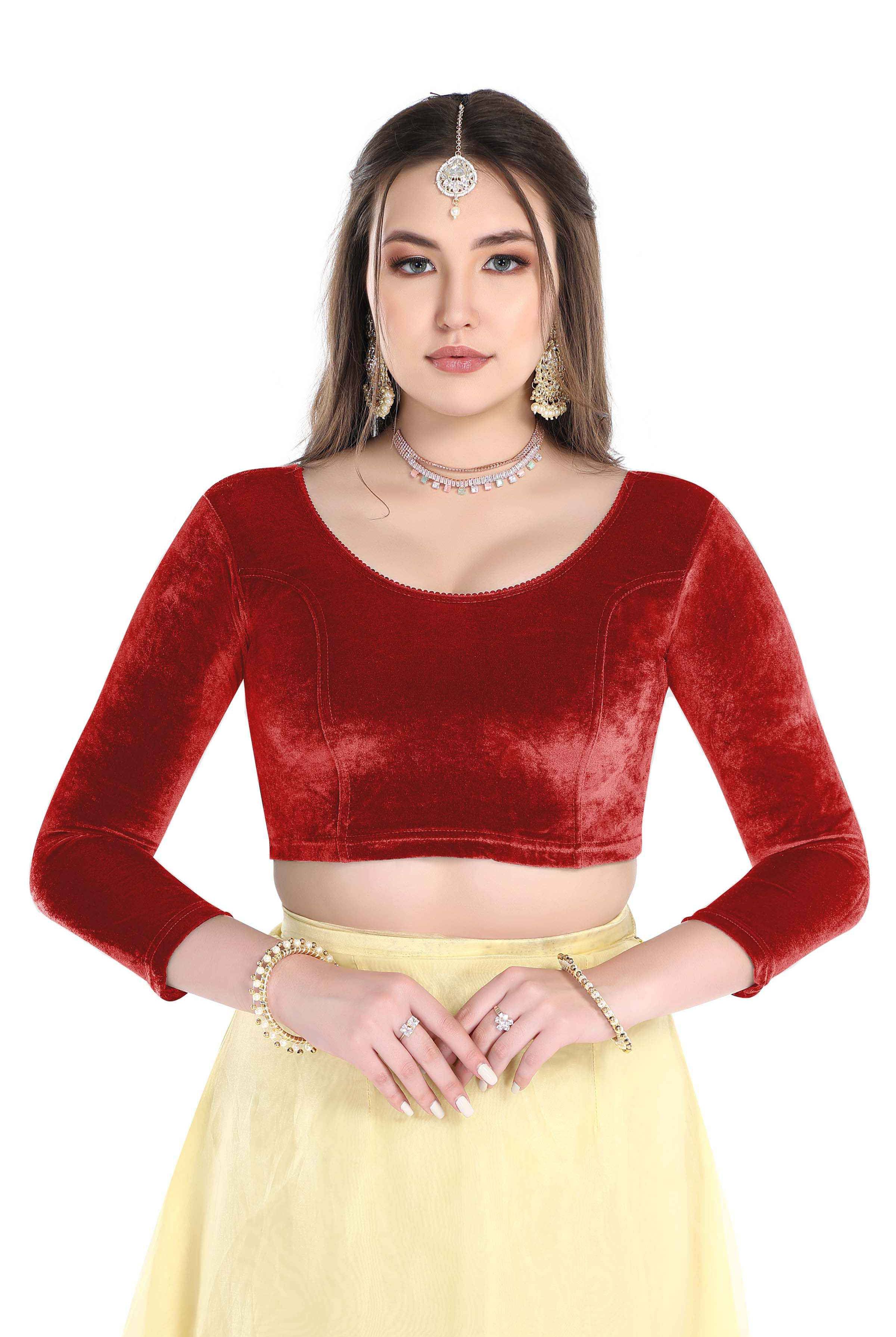 FINESTFIT Stay On Trend: Latest Fashion Readymade Blouses for Women,Round Neckline with Velvet Full Sleeves.1037