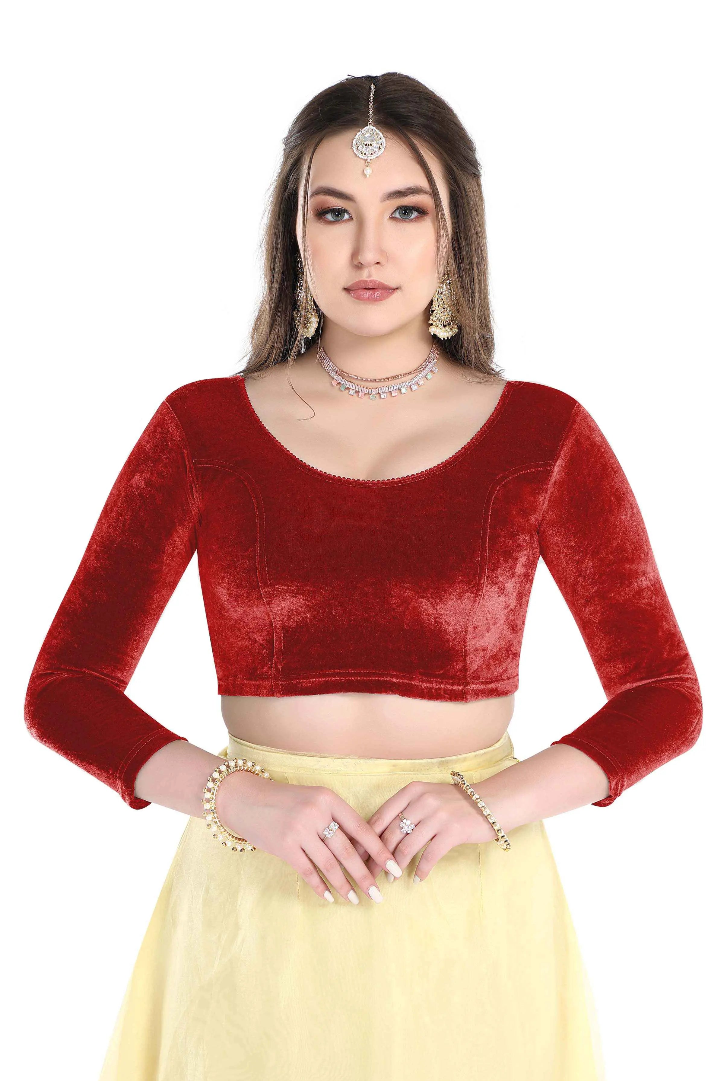 FINESTFIT Stay On Trend: Latest Fashion Readymade Blouses for Women,Round Neckline with Velvet Full Sleeves.1037