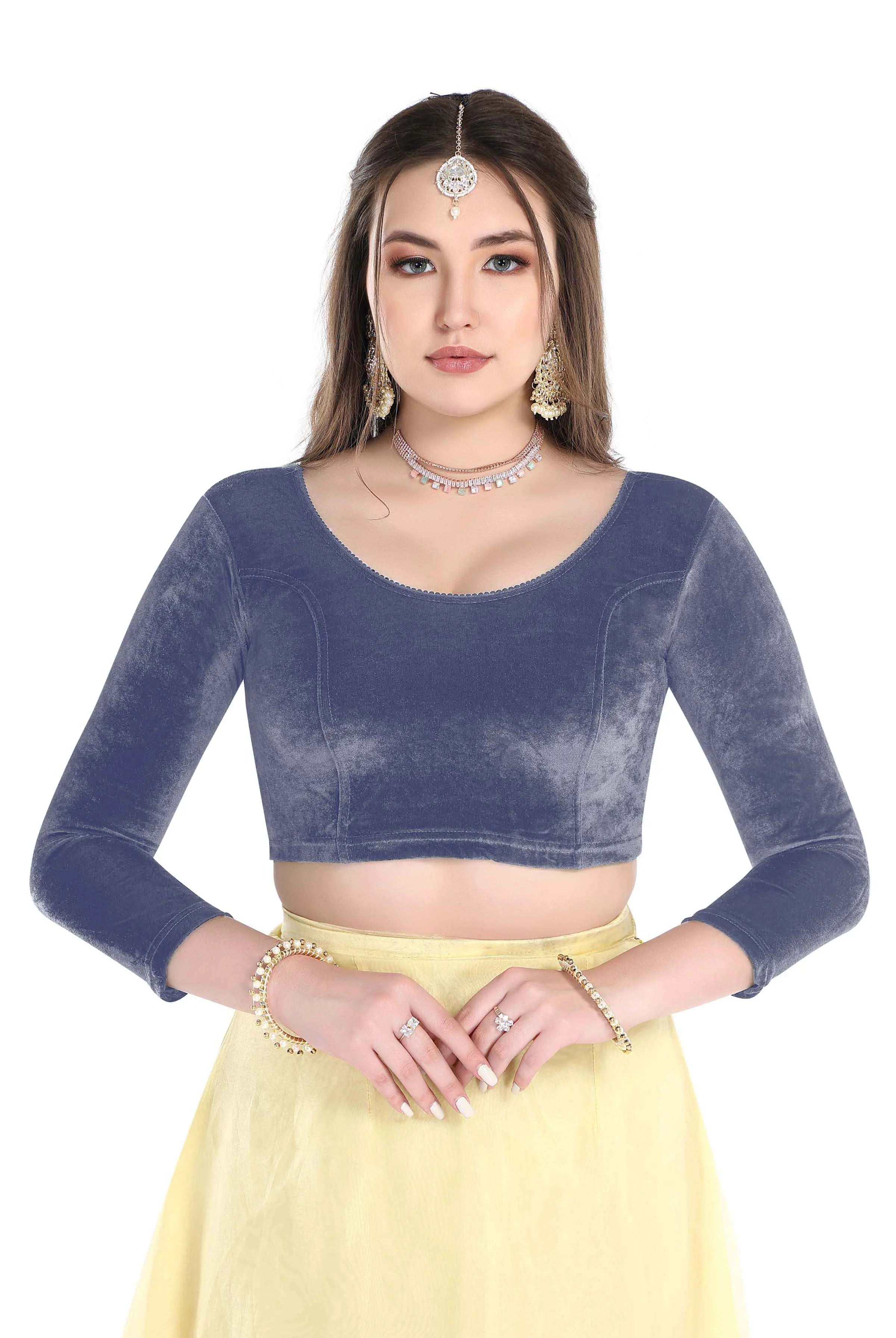 FINESTFIT Stay On Trend: Latest Fashion Readymade Blouses for Women,Round Neckline with Velvet Full Sleeves.1037