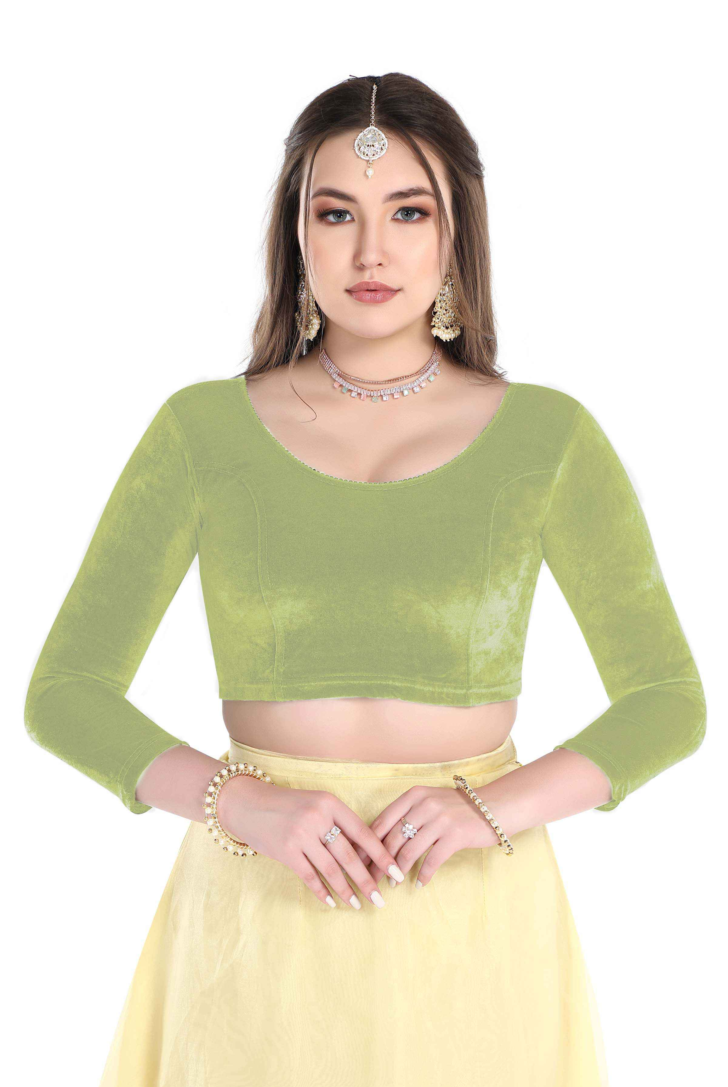FINESTFIT Stay On Trend: Latest Fashion Readymade Blouses for Women,Round Neckline with Velvet Full Sleeves.1037