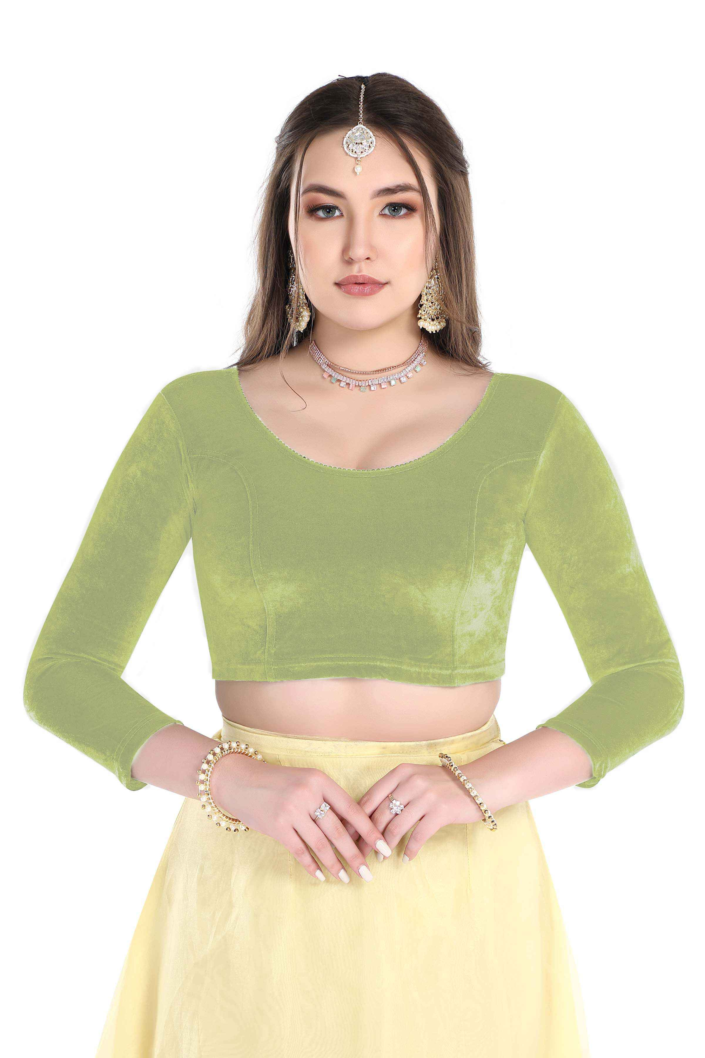 FINESTFIT Stay On Trend: Latest Fashion Readymade Blouses for Women,Round Neckline with Velvet Full Sleeves.1037
