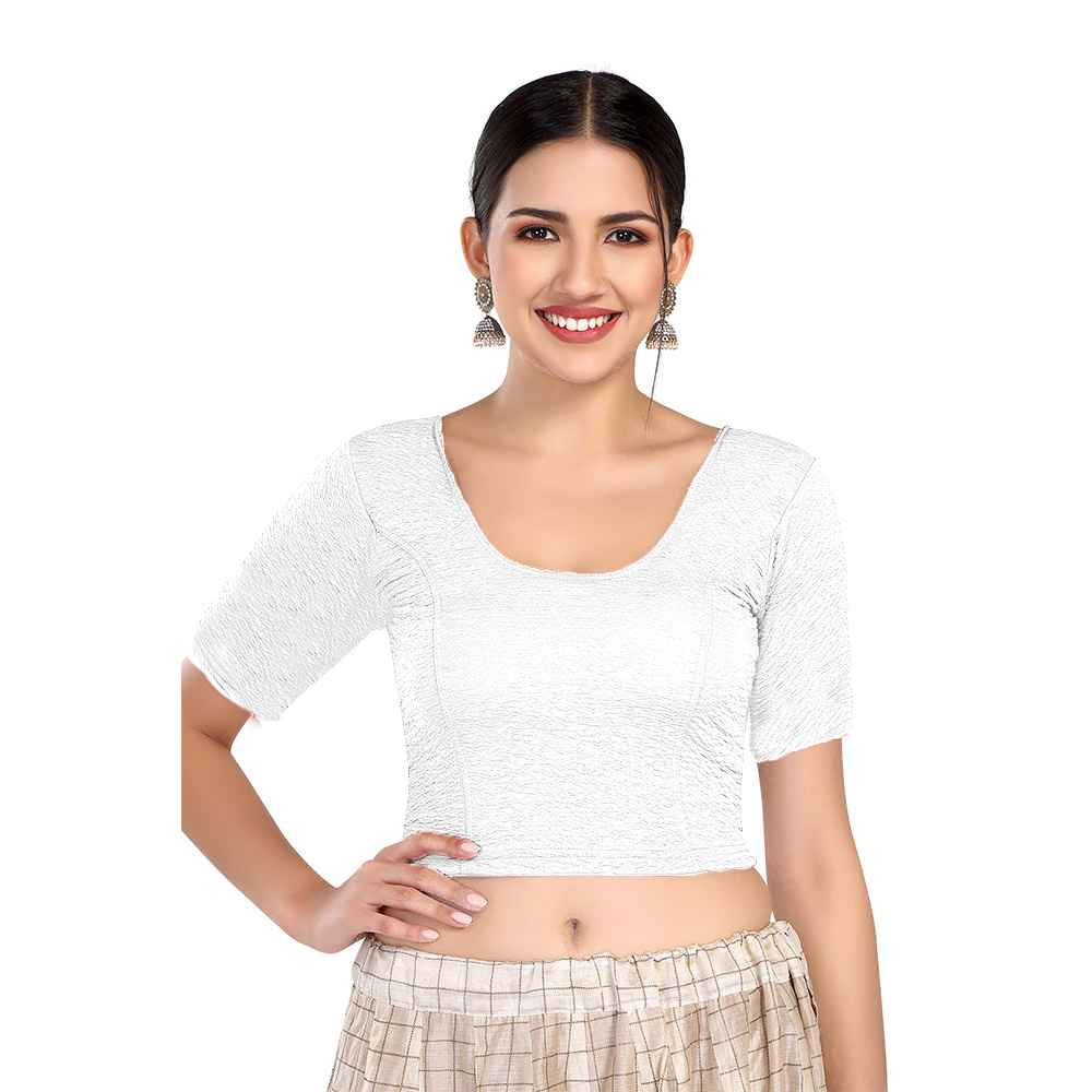 Stay On Trend: Finestfit Readymade Elbow Sleeves Blouse for Women, Round Neckline, Latest Fashion 6960