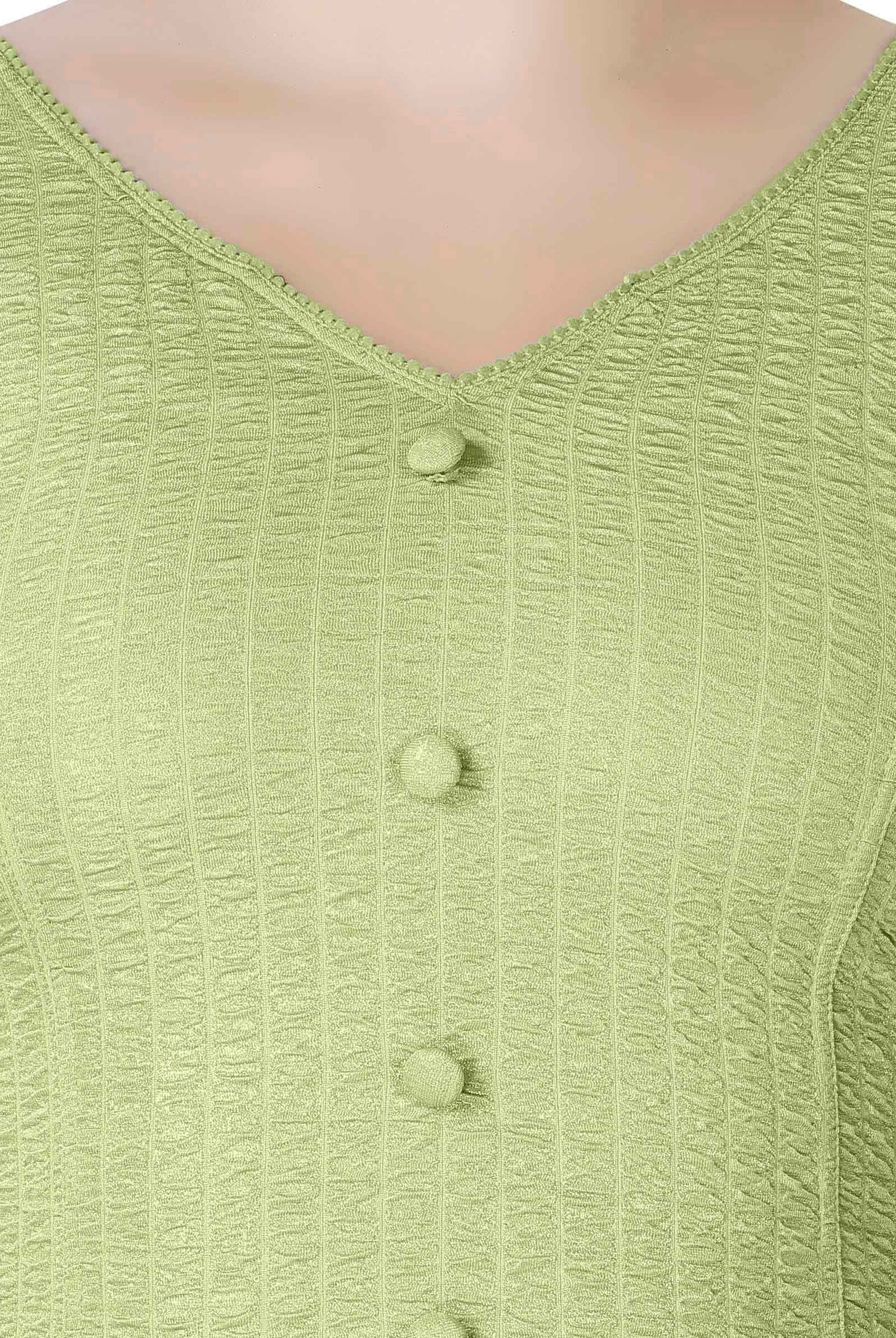 Stay On Trend: Latest Fashion Readymade Blouses for Women,V neckline ,organza balloon sleeves with fabric cuff and hand-made fabric buttons on center for an oomph effect.40050