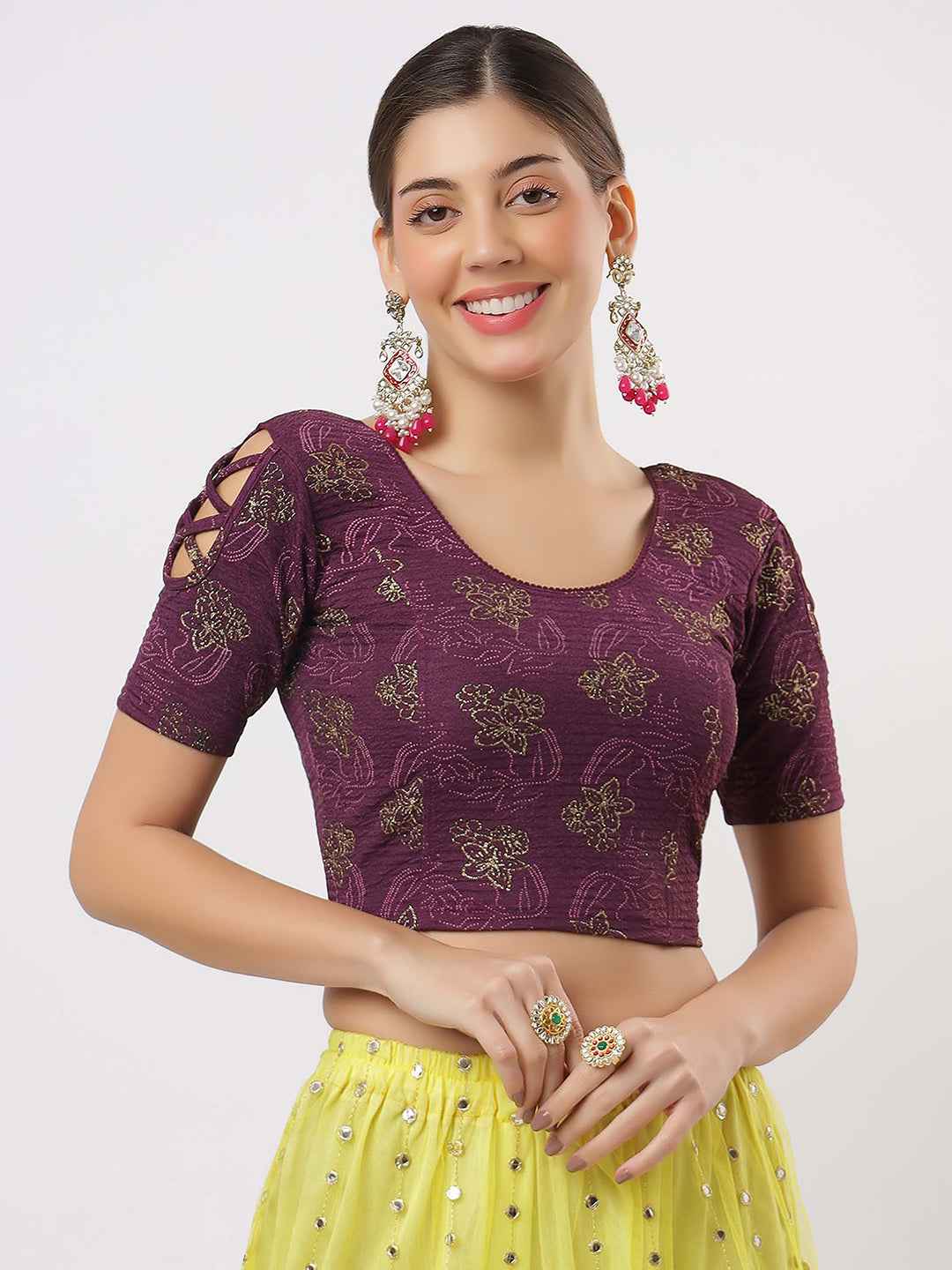 Stay On Trend: Latest Fashion Readymade Blouses for Women,round neckline with  criss-cross style sleeves.1655