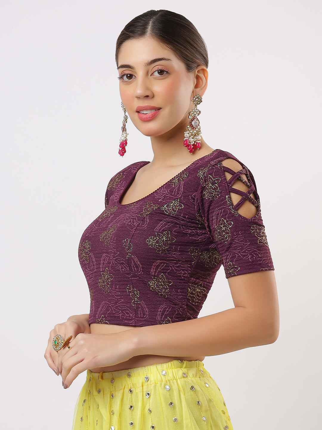 Stay On Trend: Latest Fashion Readymade Blouses for Women,round neckline with  criss-cross style sleeves.1655