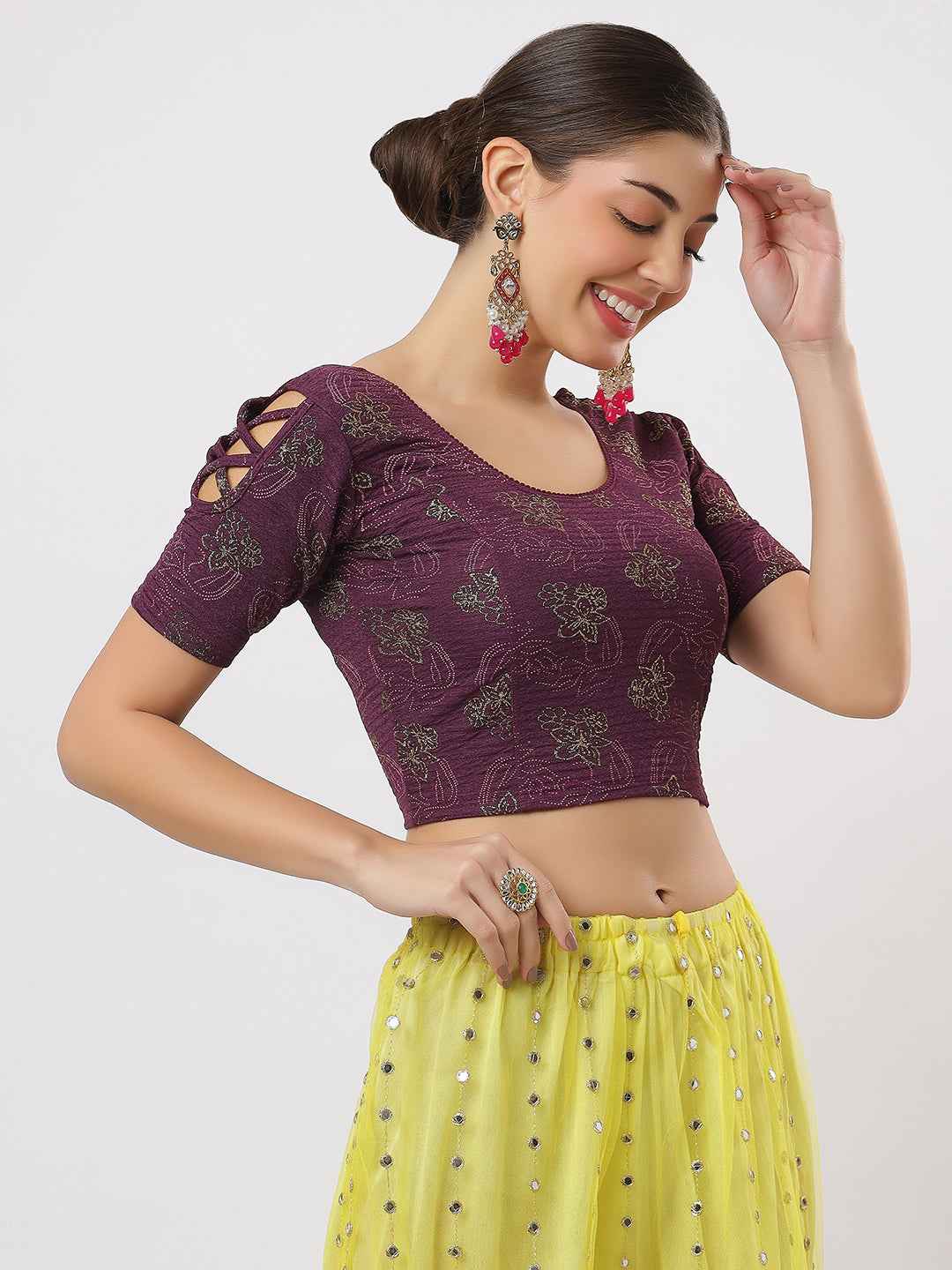 Stay On Trend: Latest Fashion Readymade Blouses for Women,round neckline with  criss-cross style sleeves.1655