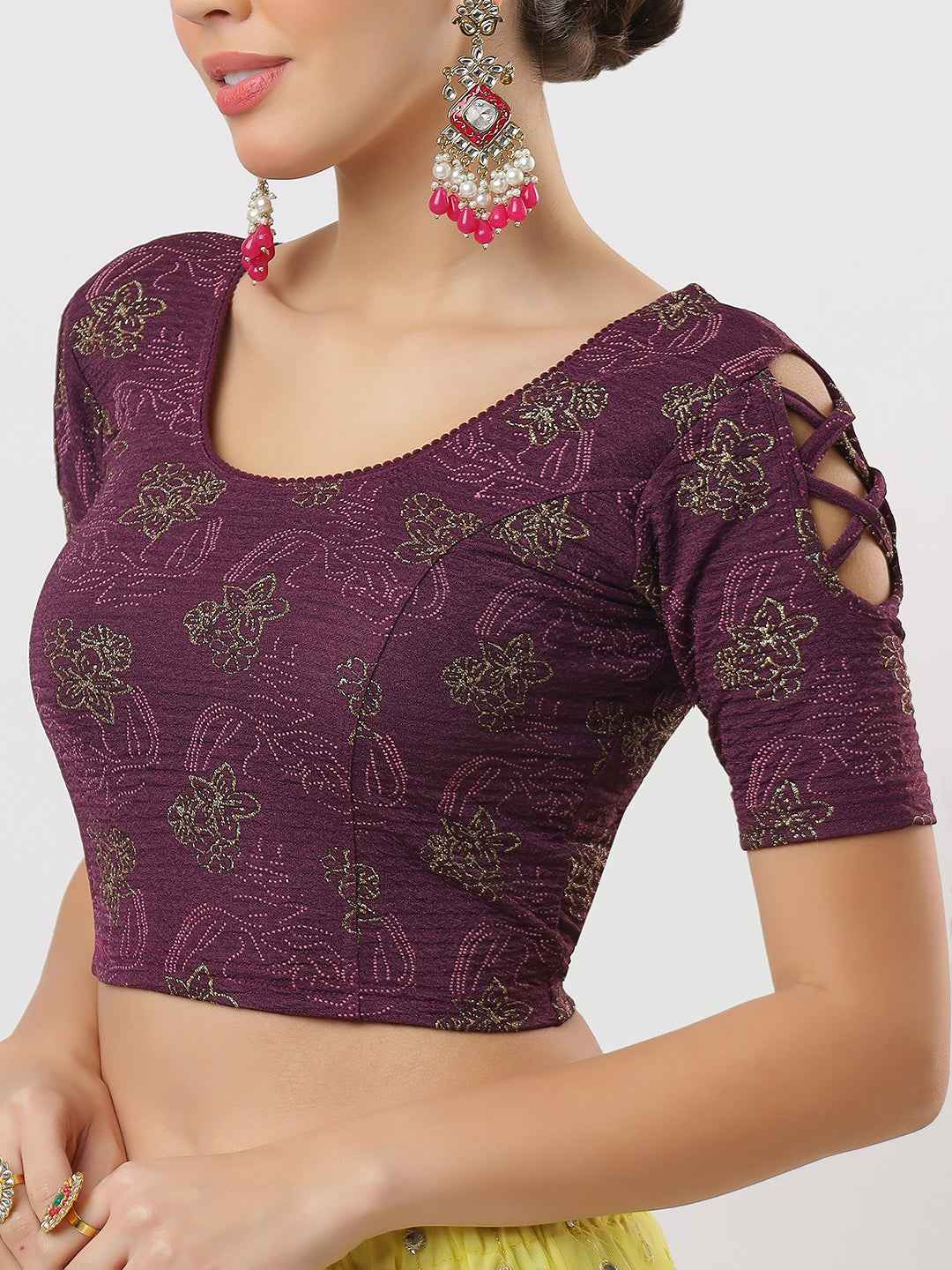 Stay On Trend: Latest Fashion Readymade Blouses for Women,round neckline with  criss-cross style sleeves.1655