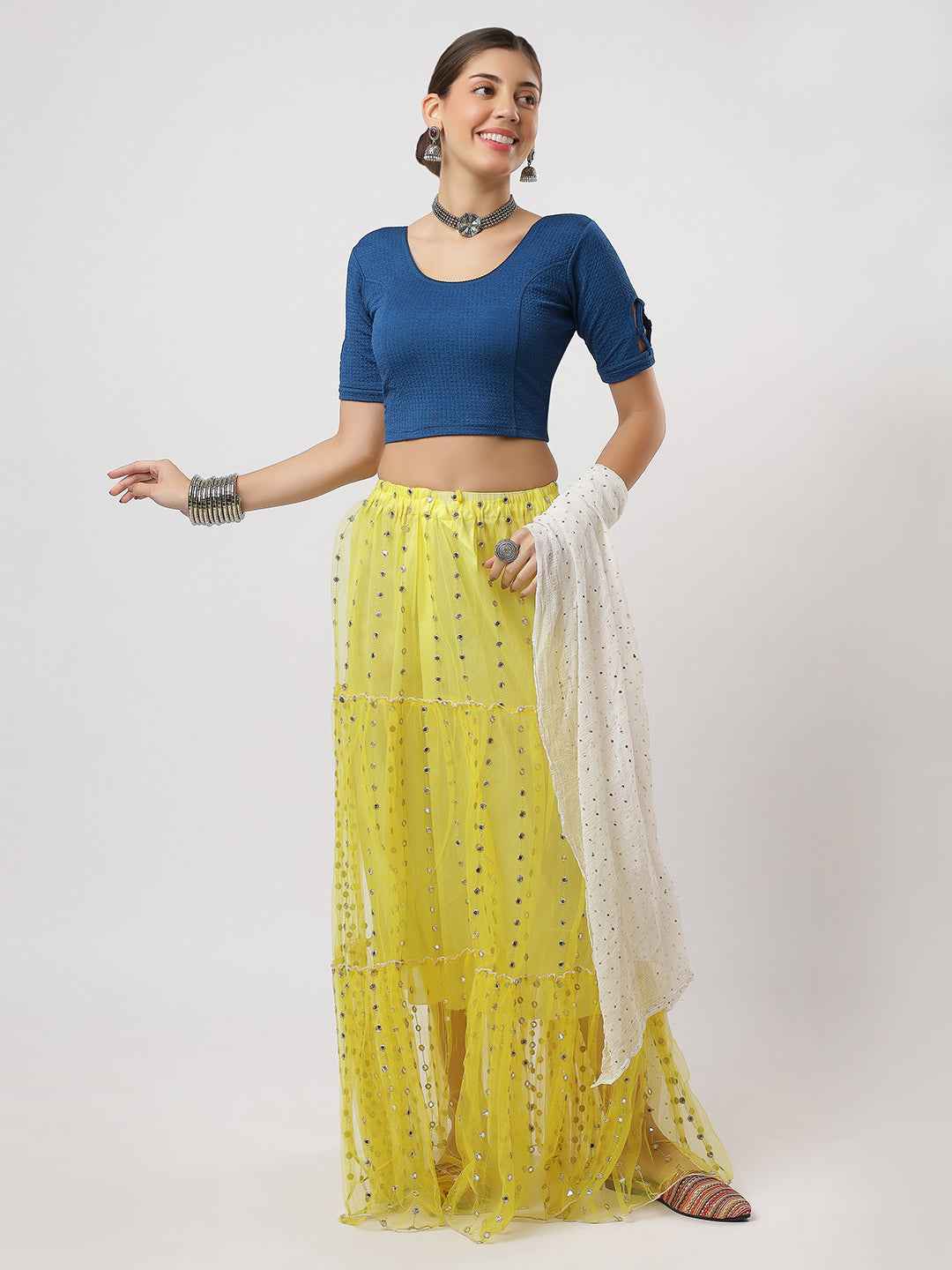 Stay On Trend: Latest Fashion Readymade Blouses for Women,round neckline,elbow sleeves,swarovski embellished all over.18300