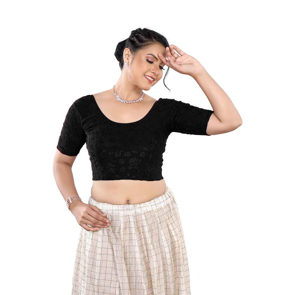 Stay On Trend Latest Fashion Readymade Blouses for Women,round neckline with elbow sleeves.7110