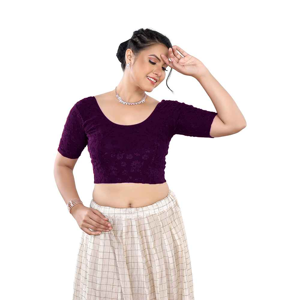 Stay On Trend Latest Fashion Readymade Blouses for Women,round neckline with elbow sleeves.7110