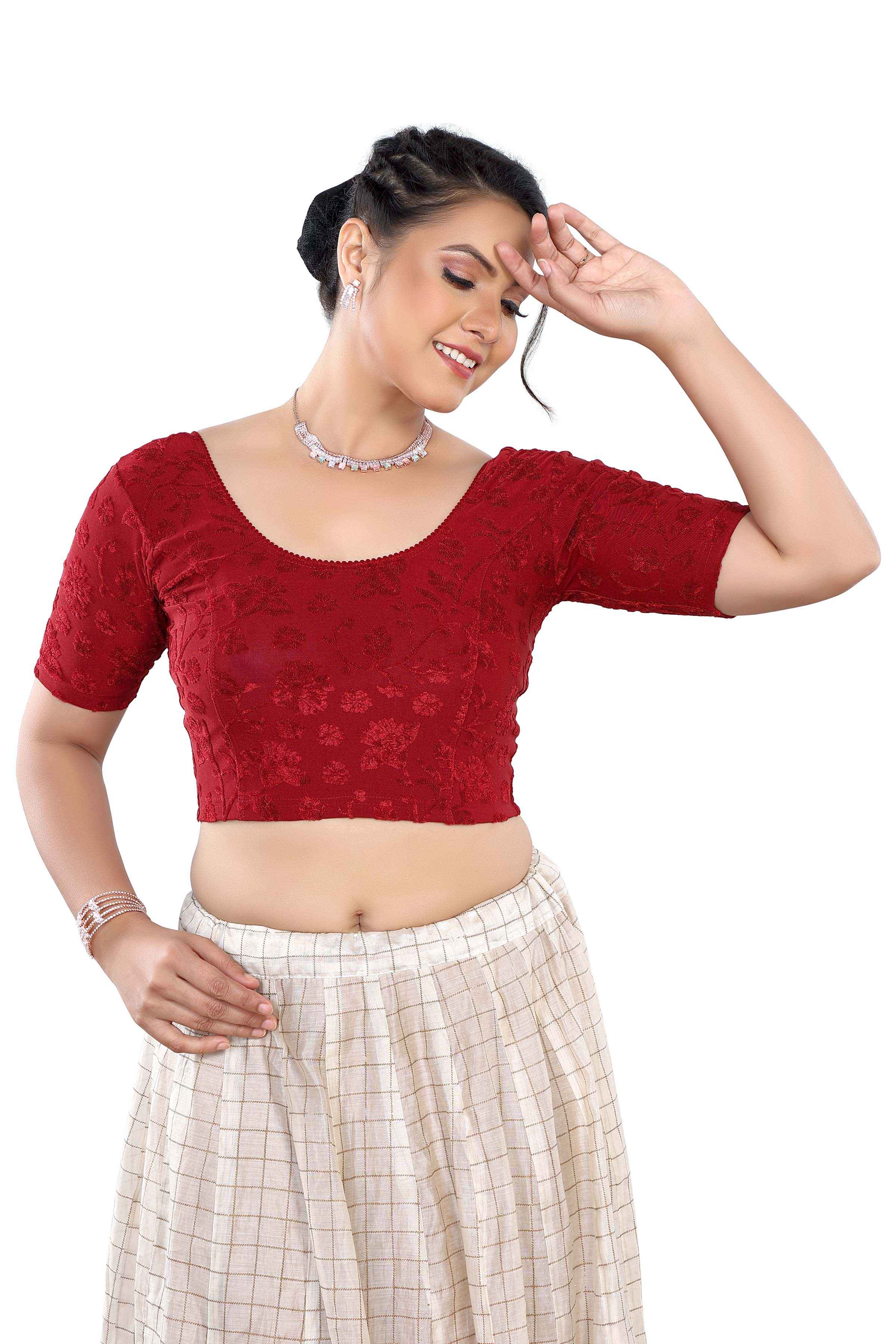 Stay On Trend Latest Fashion Readymade Blouses for Women,round neckline with elbow sleeves.7110