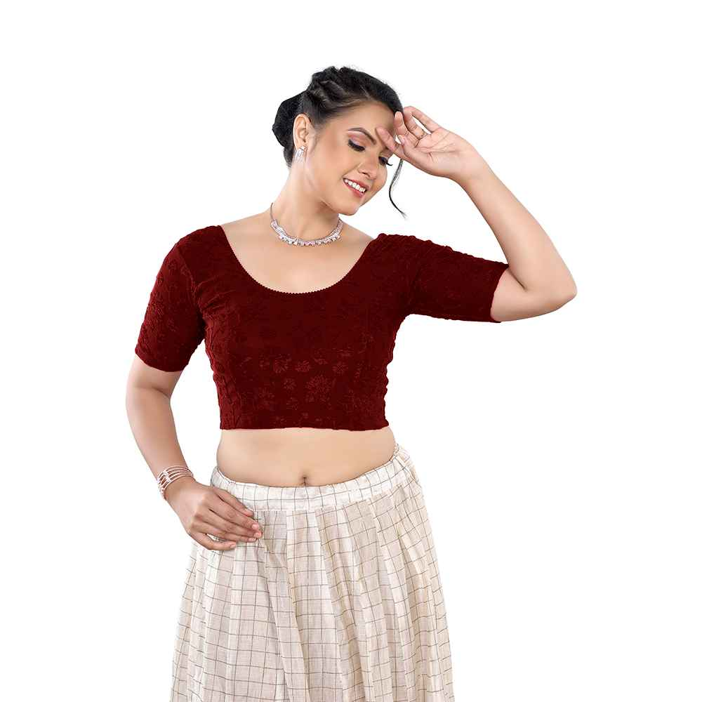 Stay On Trend Latest Fashion Readymade Blouses for Women,round neckline with elbow sleeves.7110