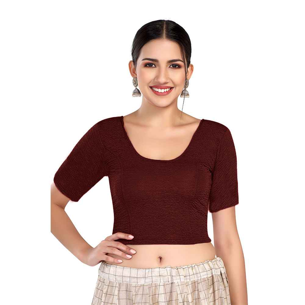 Stay On Trend: Finestfit Readymade Elbow Sleeves Blouse for Women, Round Neckline, Latest Fashion 6960