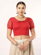 Stay On Trend: Latest Fashion Readymade Blouses for Women, round neckline, Pan Collar Style, Organza Balloon Sleeve Adorned With Swarovski and Beads.28060