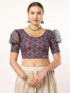 Stay On Trend: Latest Fashion Readymade Blouses for Women,round neckline,organza balloon sleeves and fabric cuff.912.