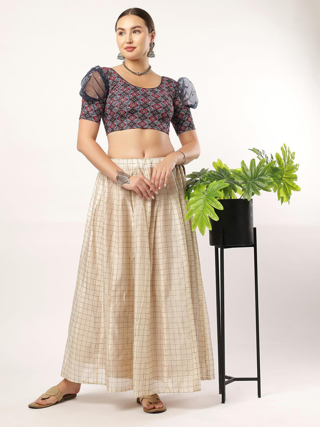 Stay On Trend: Latest Fashion Readymade Blouses for Women,round neckline,organza balloon sleeves and fabric cuff.912.